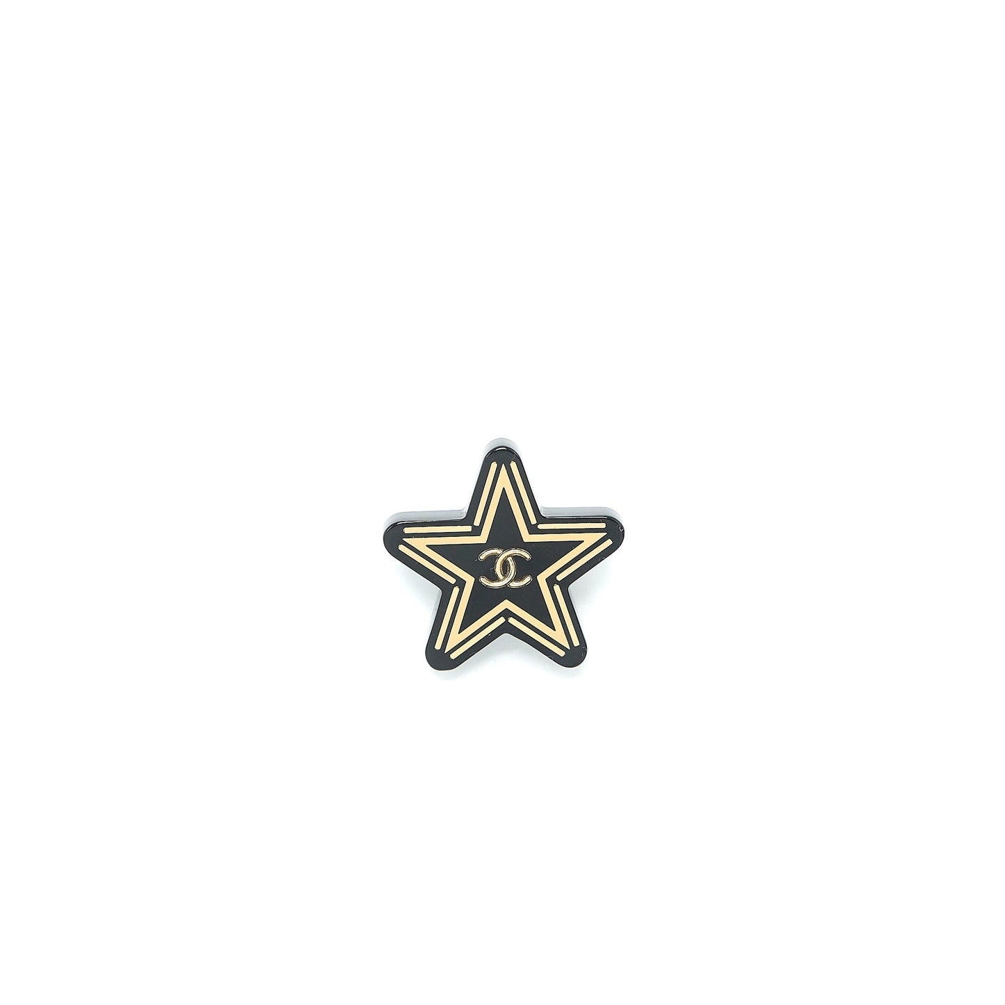 Chanel Star Brooch Black Gold Tone