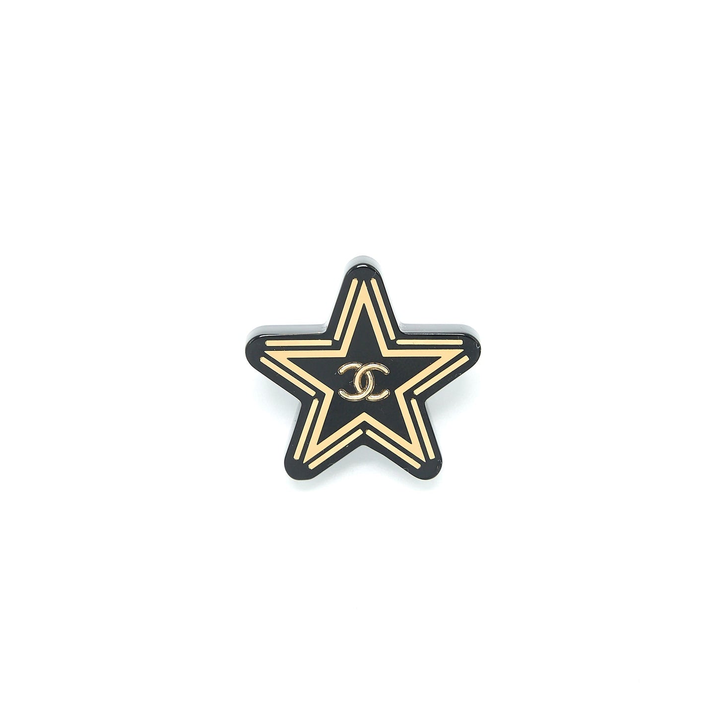 Chanel Star Brooch Black Gold Tone