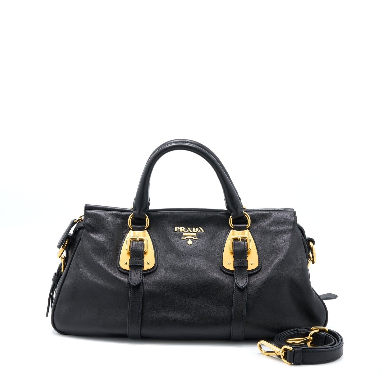 Prada Bauletto Tote Purse Soft Calfskin Black