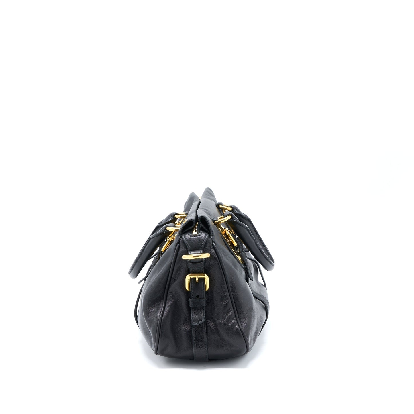 Prada Bauletto Tote Purse Soft Calfskin Black