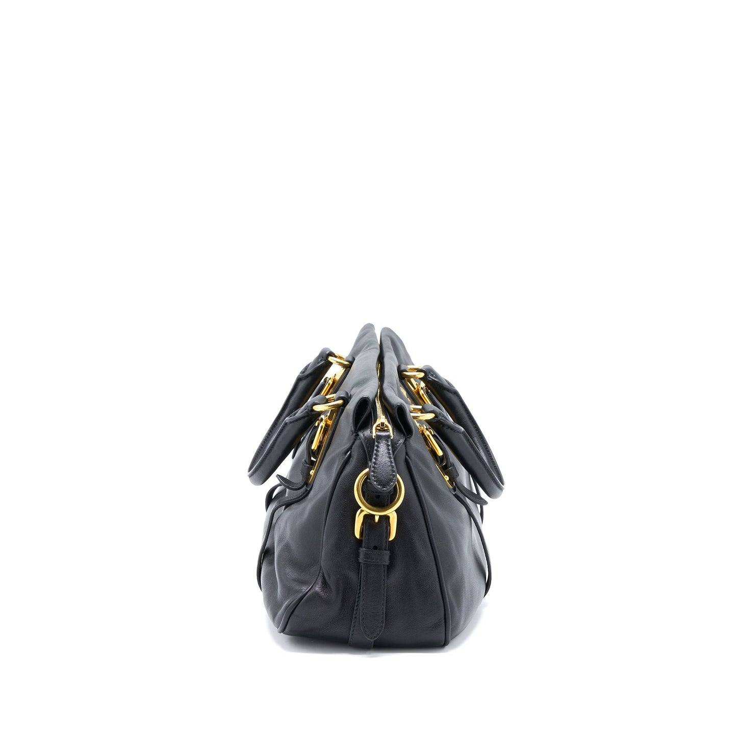 Prada Bauletto Tote Purse Soft Calfskin Black