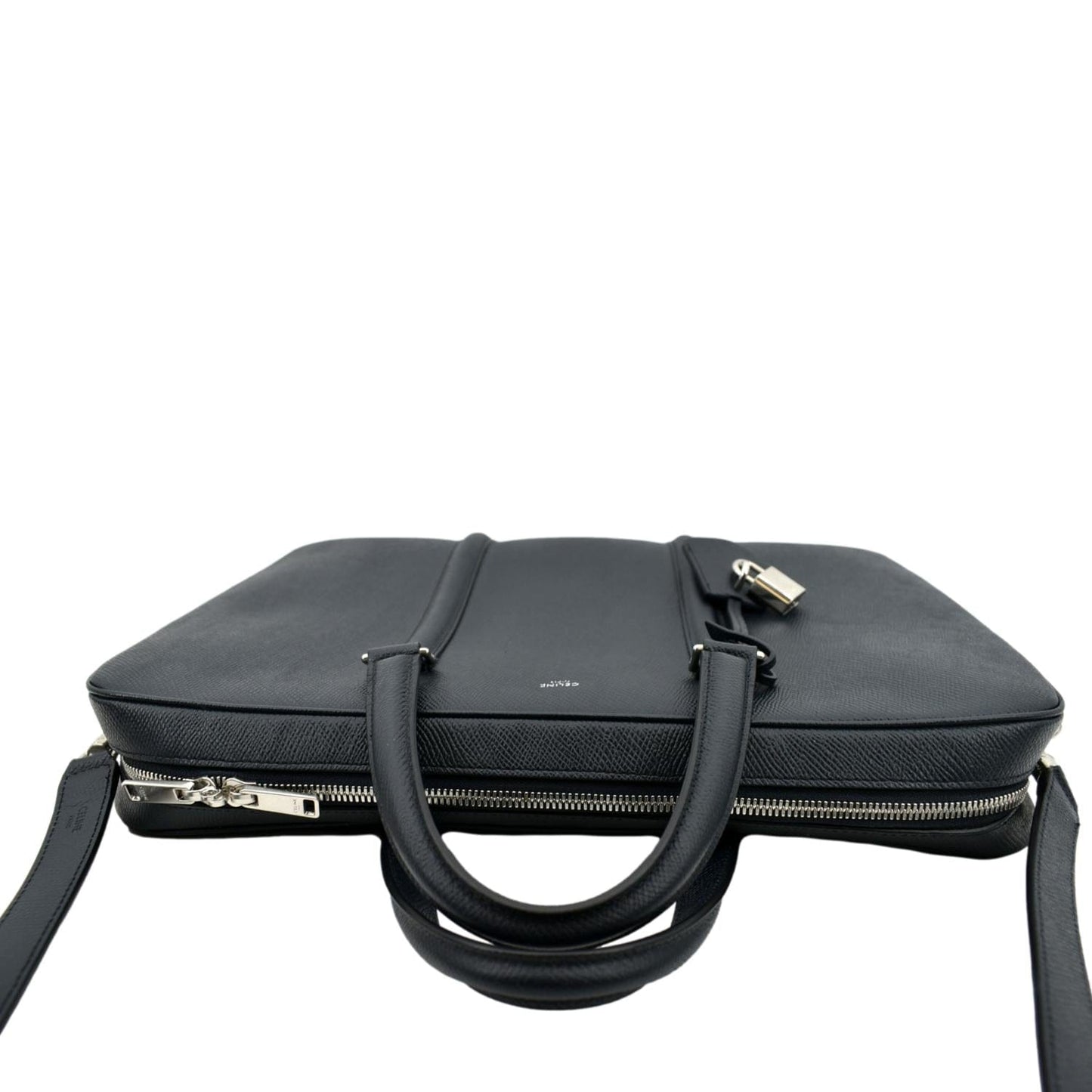 CELINE Grained Calfskin Leather Crossbody Briefcase Bag Navy Blue