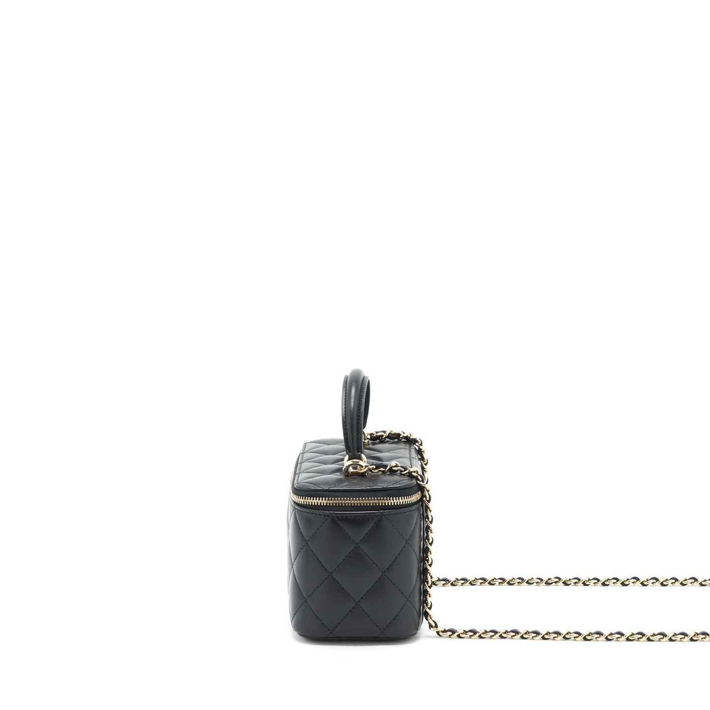 Chanel 22A Mini Top Handle Long Vanity With Chain Lambskin Black LGHW (Microchip)