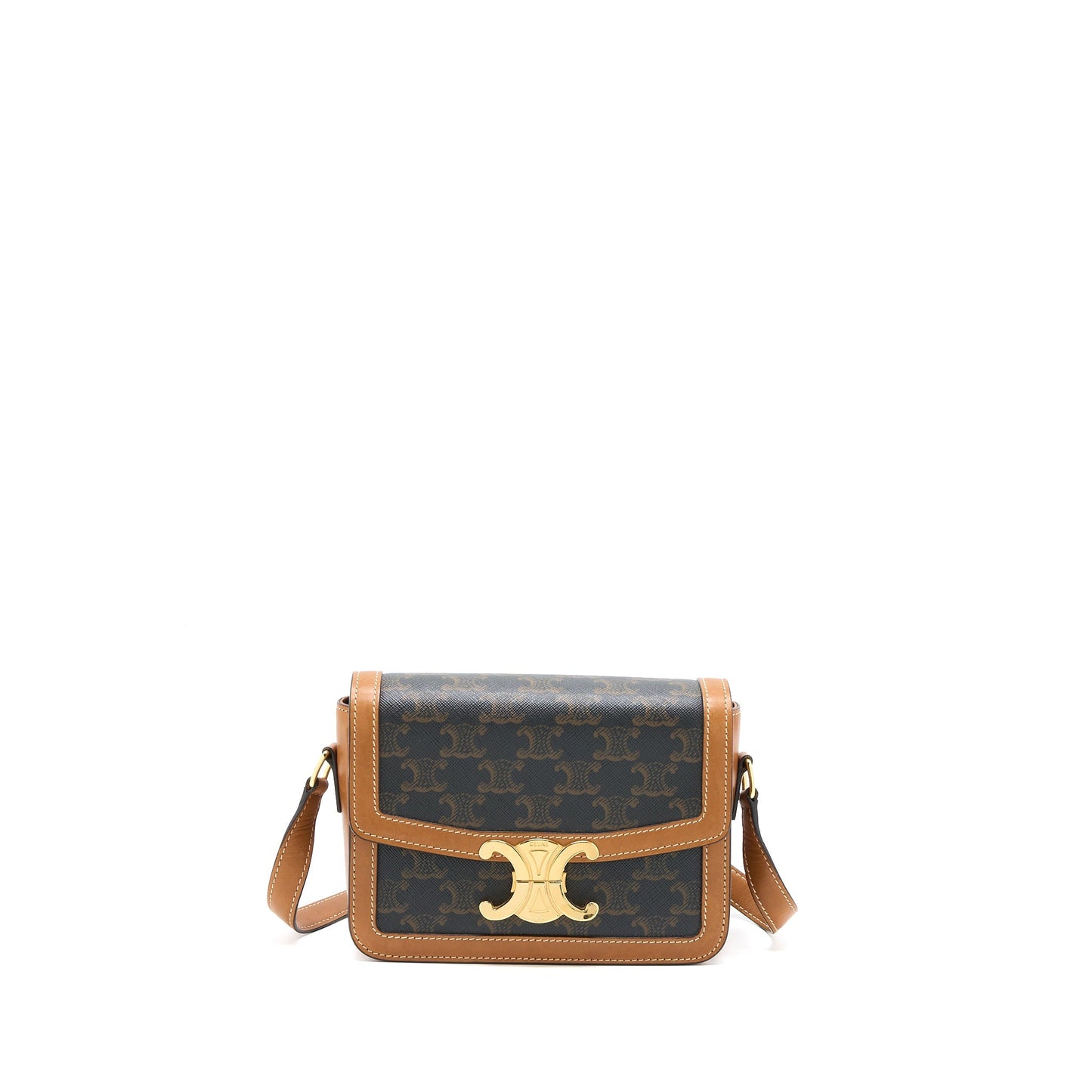 Celine Teen Triomphe Purse In Triomphe Canvas / Nature Calfskin