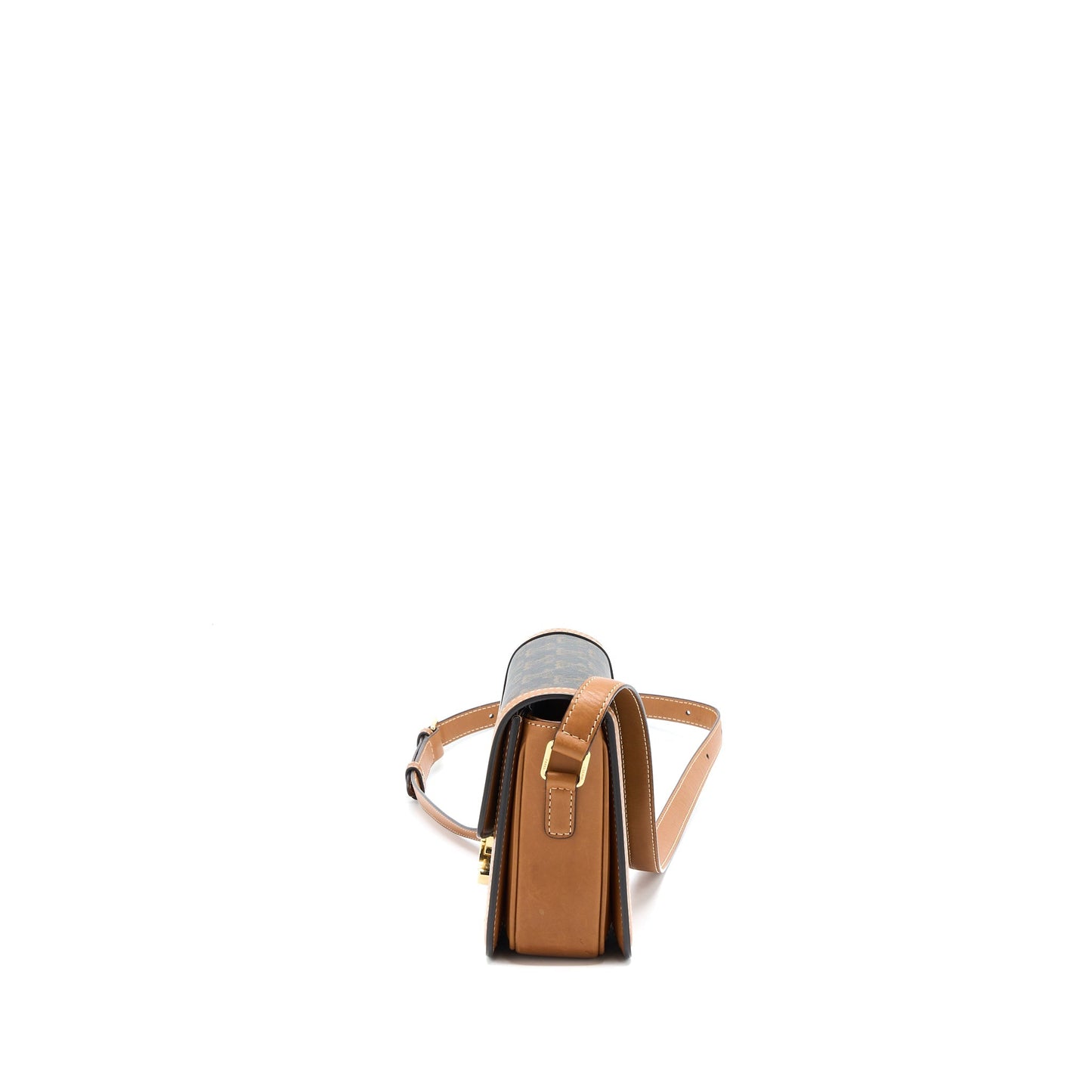 Celine Teen Triomphe Purse In Triomphe Canvas / Nature Calfskin