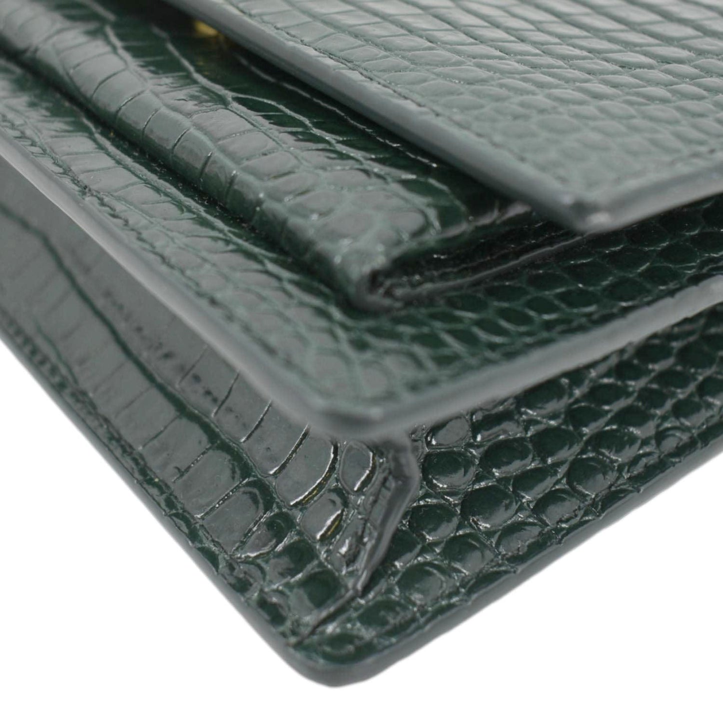 YVES SAINT LAURENT Sunset Crocodile Embossed Leather Crossbody Bag Green