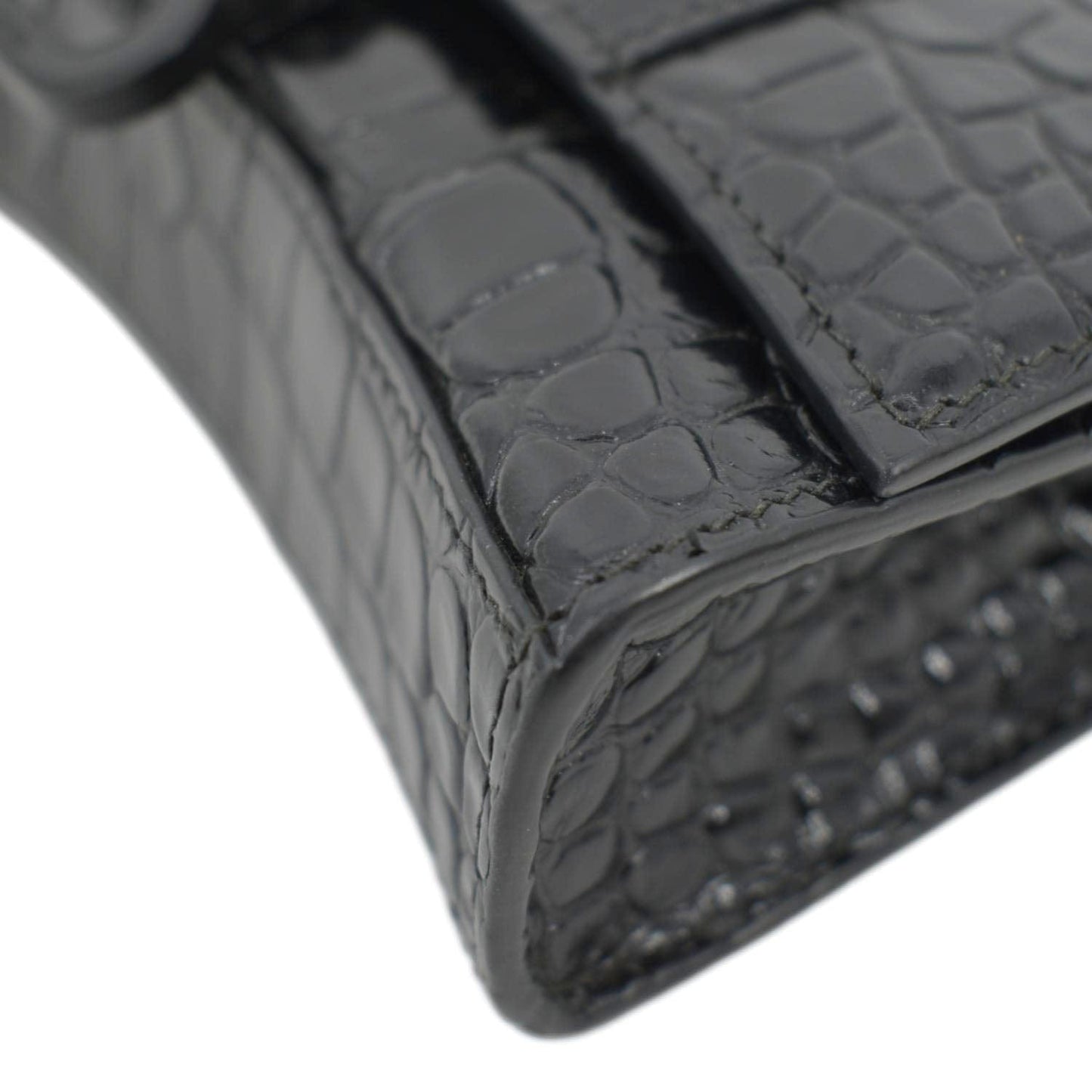 BALENCIAGA Hourglass Leather Chain Wallet Shoulder Bag Black