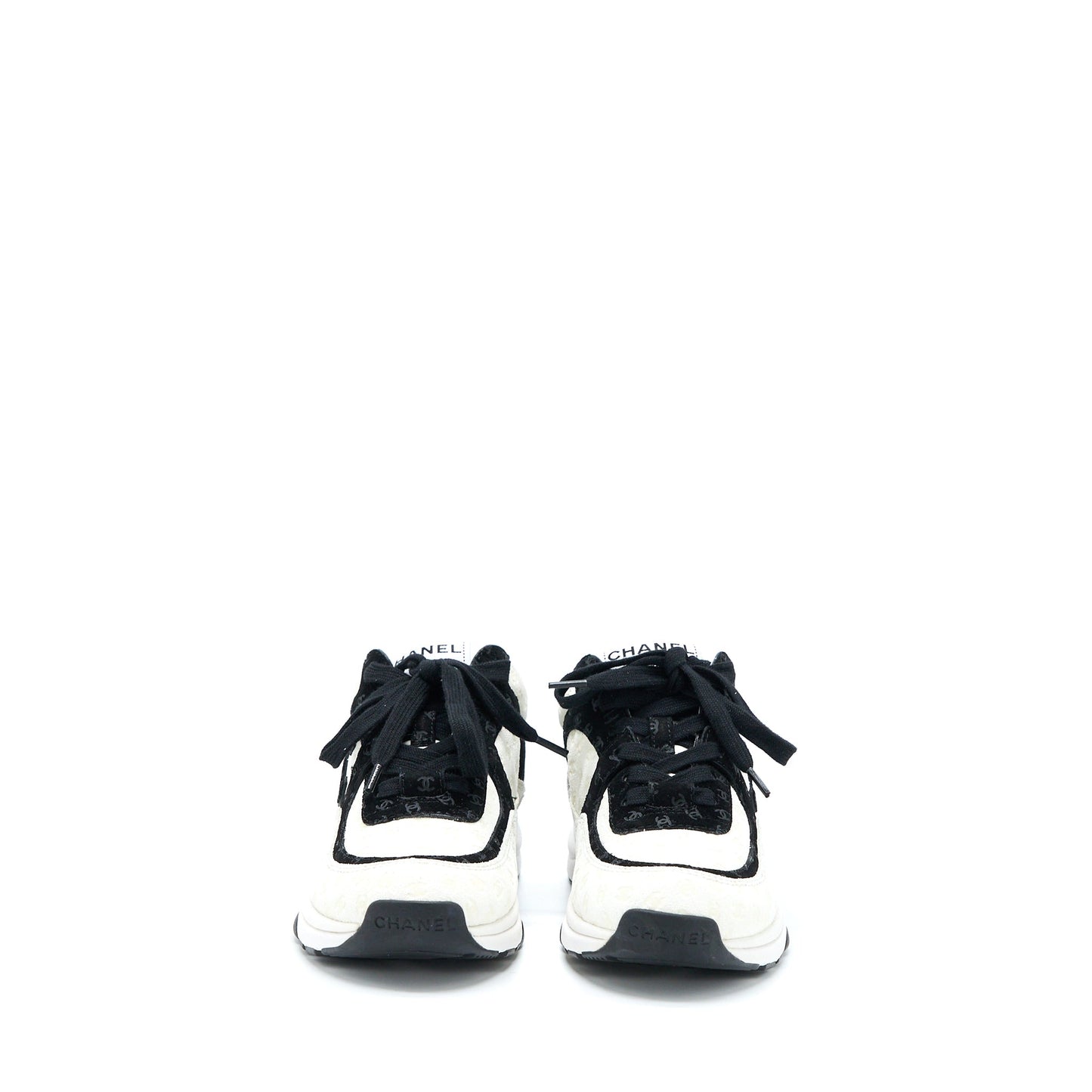 Chanel Size 35 22a Trainers Printed Suede/Calfskin Black/White