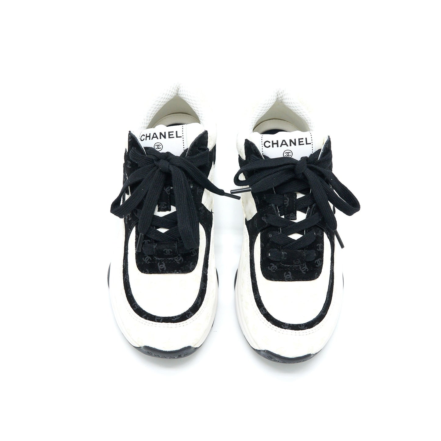 Chanel Size 35 22a Trainers Printed Suede/Calfskin Black/White