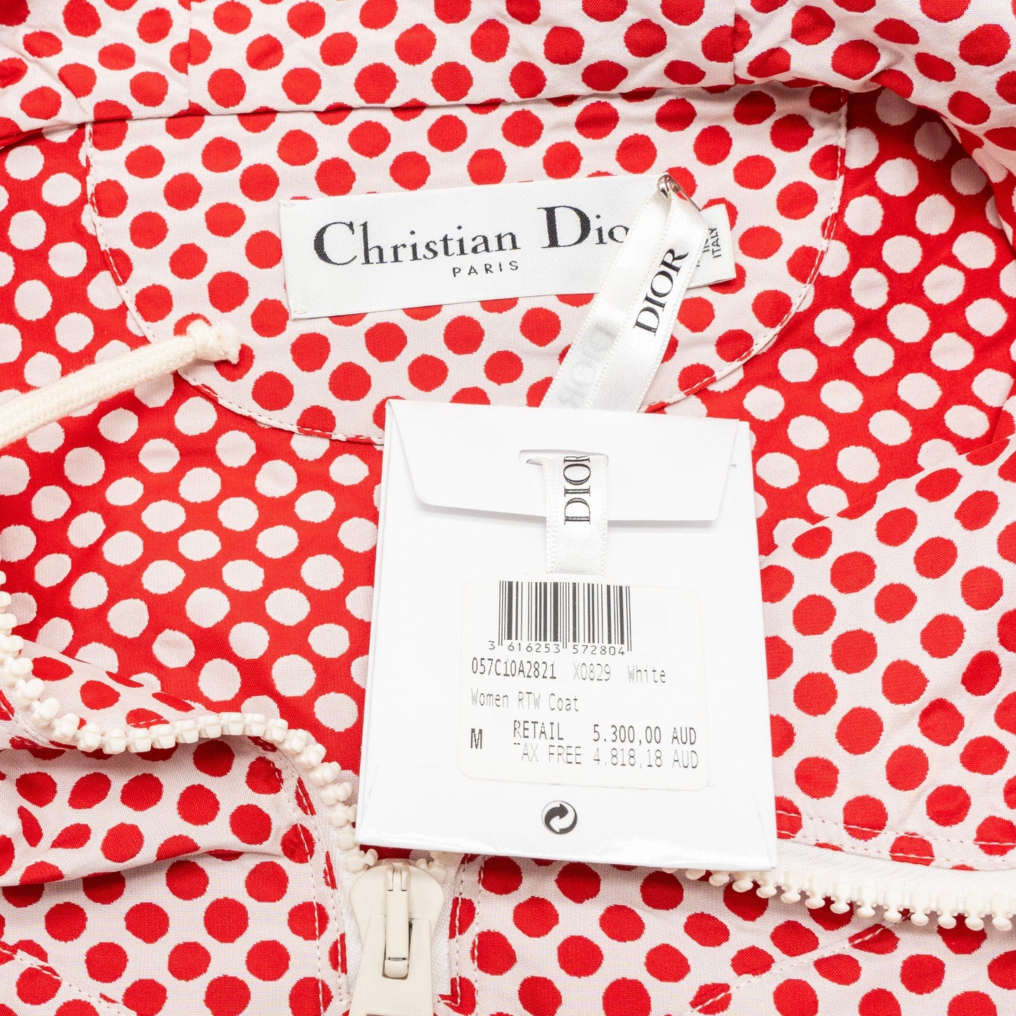 Dior Size M Christian Dior Signature Band Hooded Anorak Coat Polyester Red/White