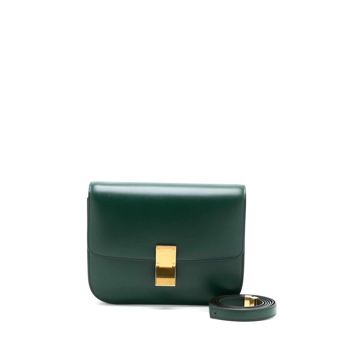 Celine Medium Classic Box Purse Calfskin Green