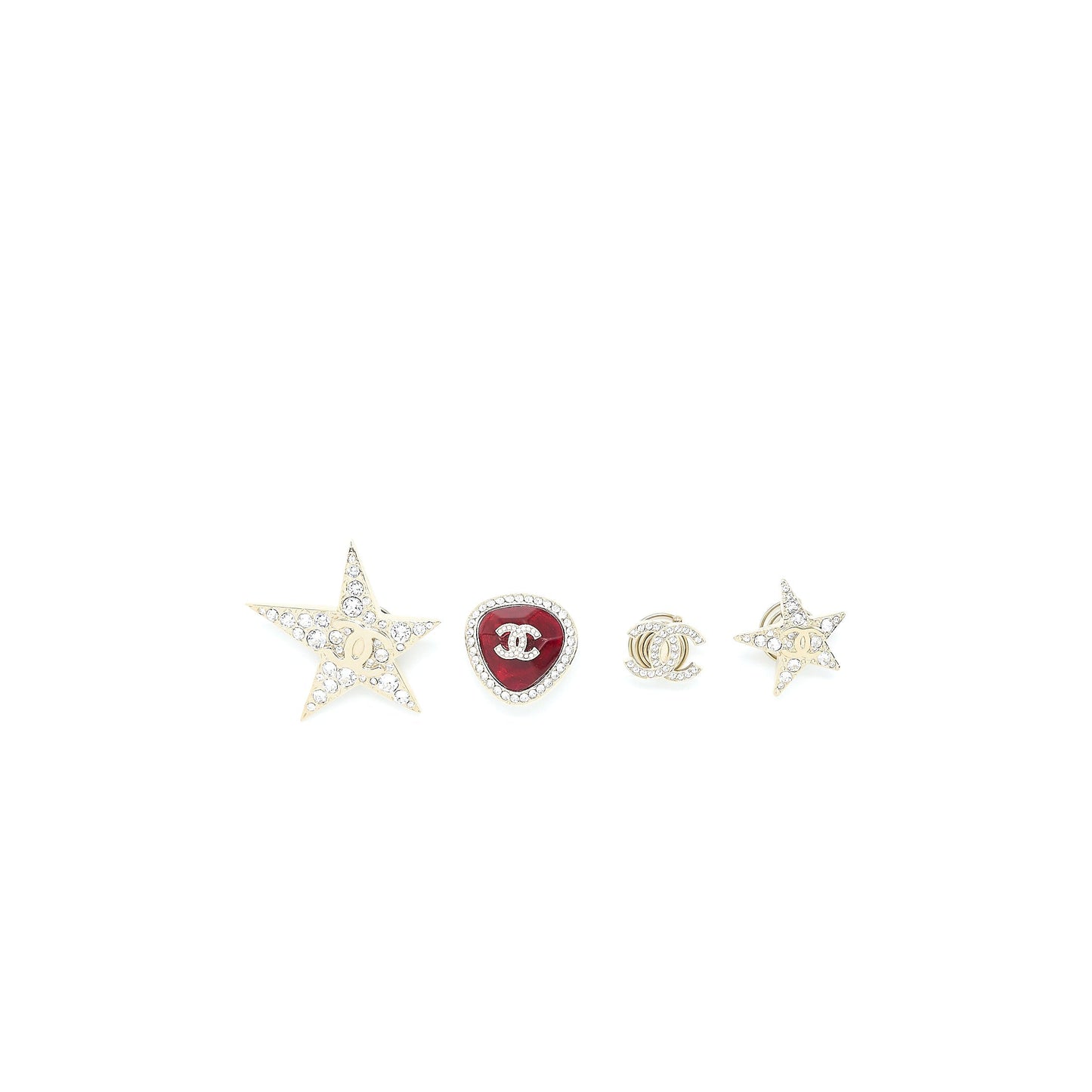 Chanel 4 in 1 Hair Twist Pin Accessories Star/Heart/CC Logo Light Gold Tone