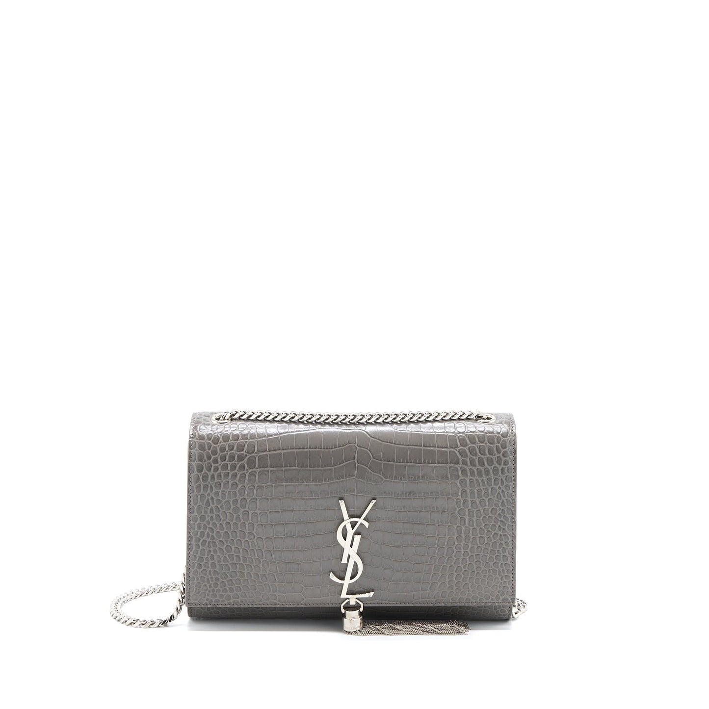 Saint Laurent Kate Purse Crocodile-Embossed-Calfskin Grey