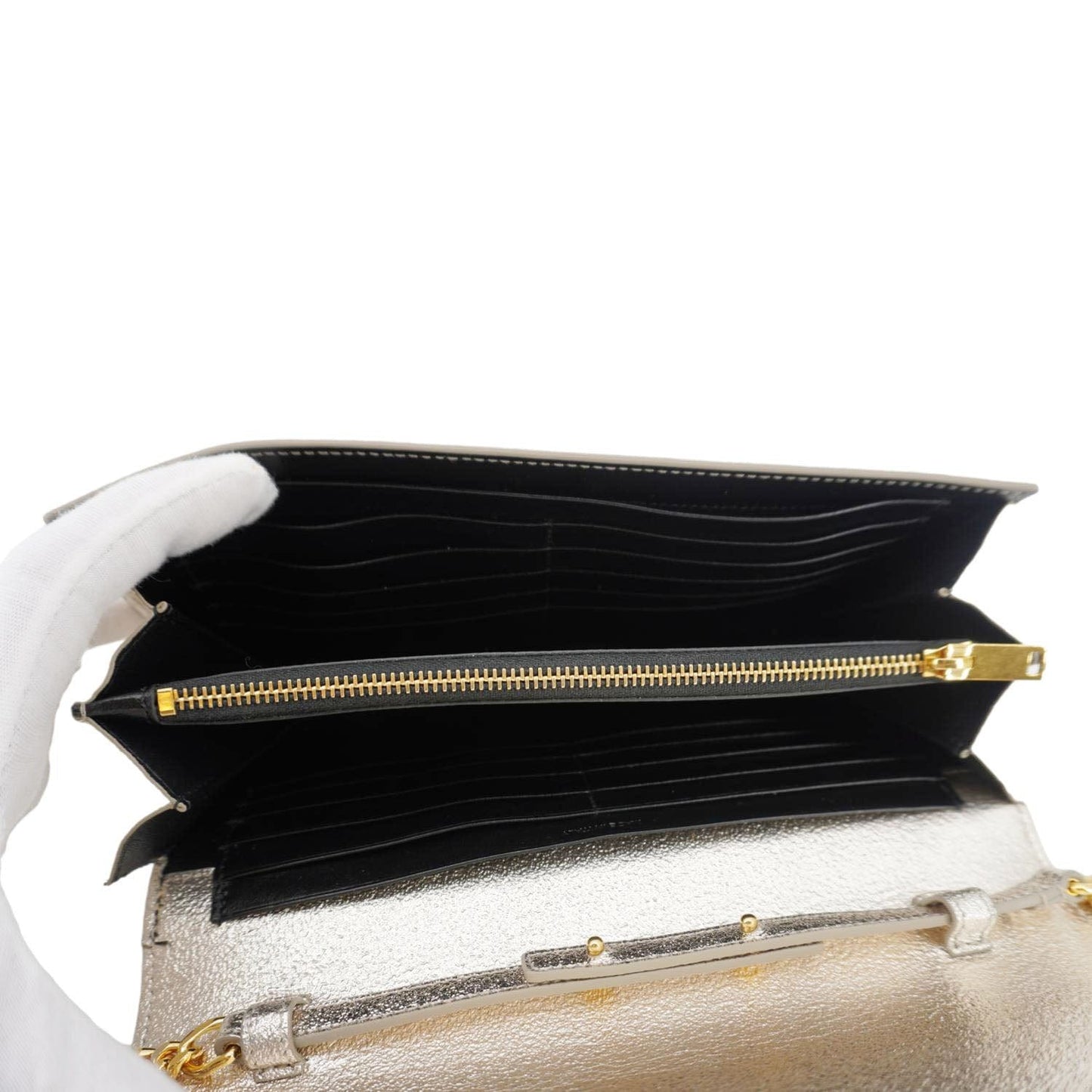 YVES SAINT LAURENT Kate Small Metallic Leather Crossbody Bag Silver