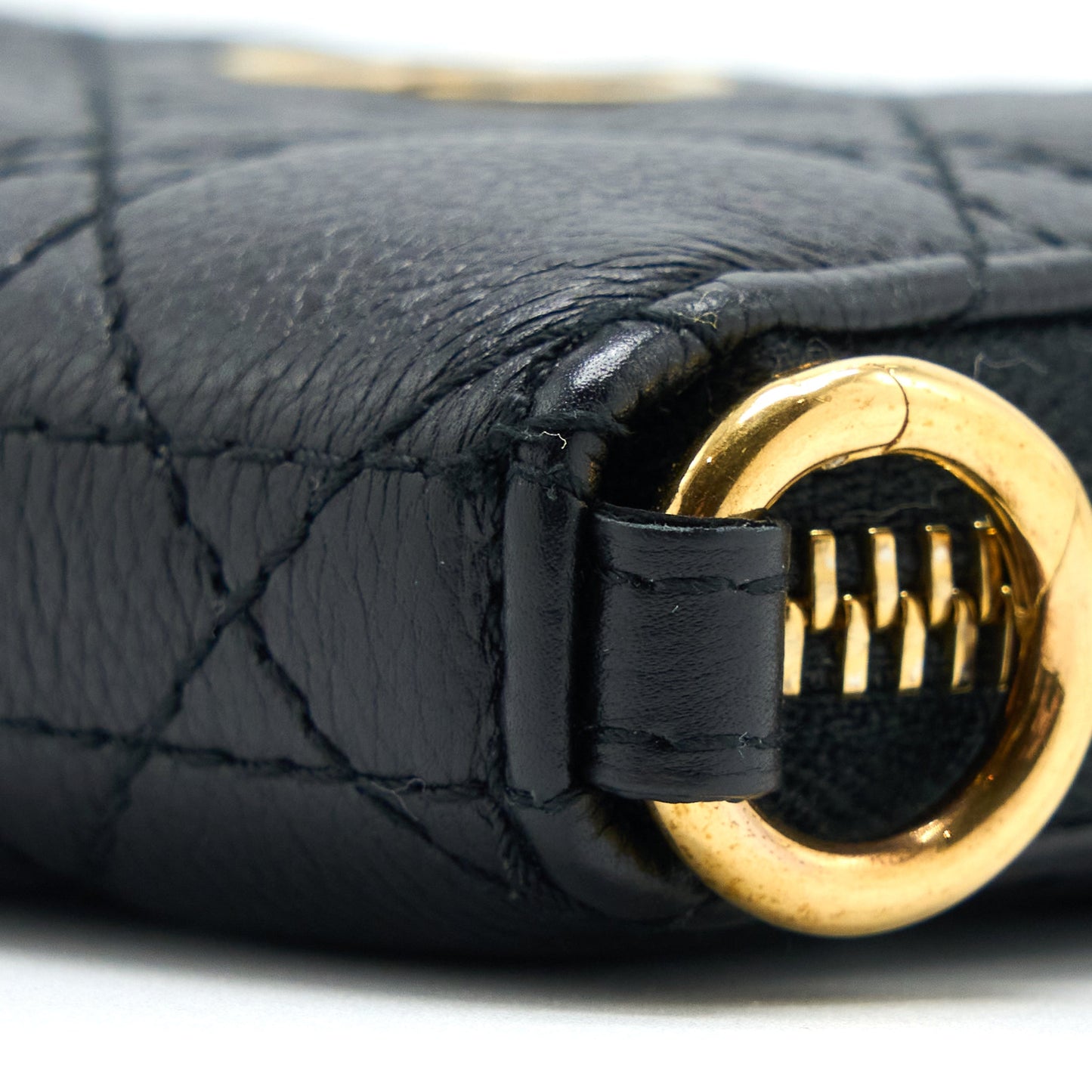 Dior Caro Detachable Card Holder Cannage Supple Calfskin Black