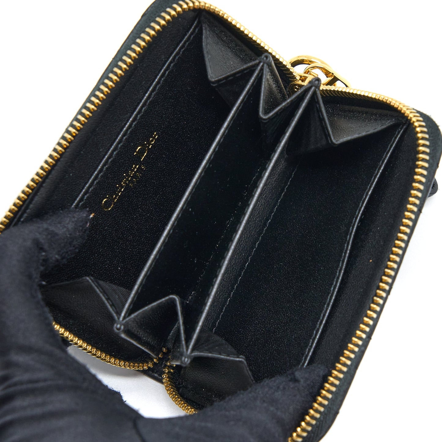 Dior Caro Detachable Card Holder Cannage Supple Calfskin Black