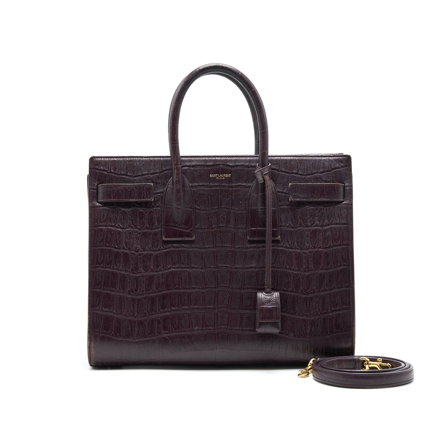 SAINT LAURENT/ CLASSIC CROCODILE EMBOSSED BURGUNDY
