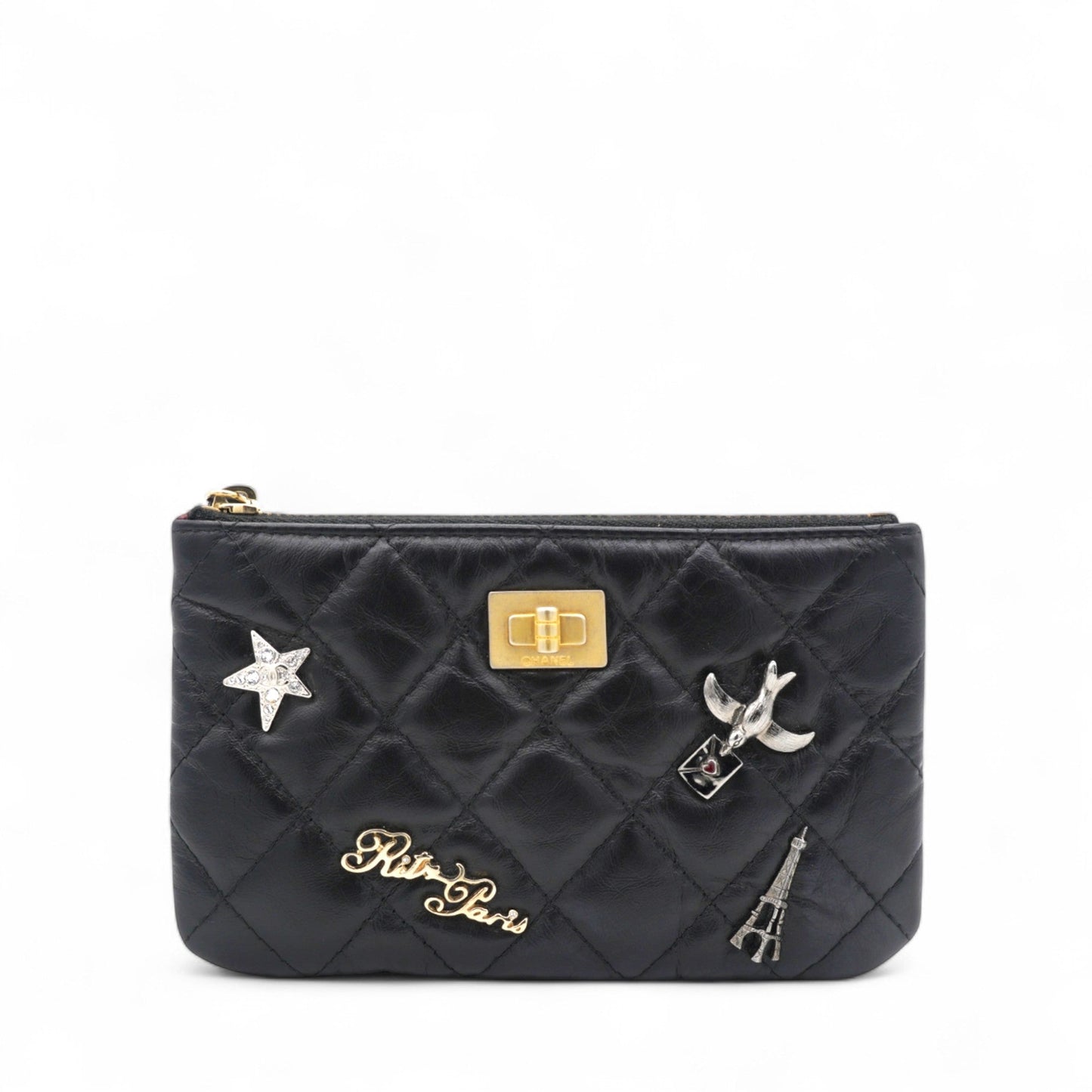 Chanel Aged Calfskin Quilted Small Lucky Charms Coin Purse Black