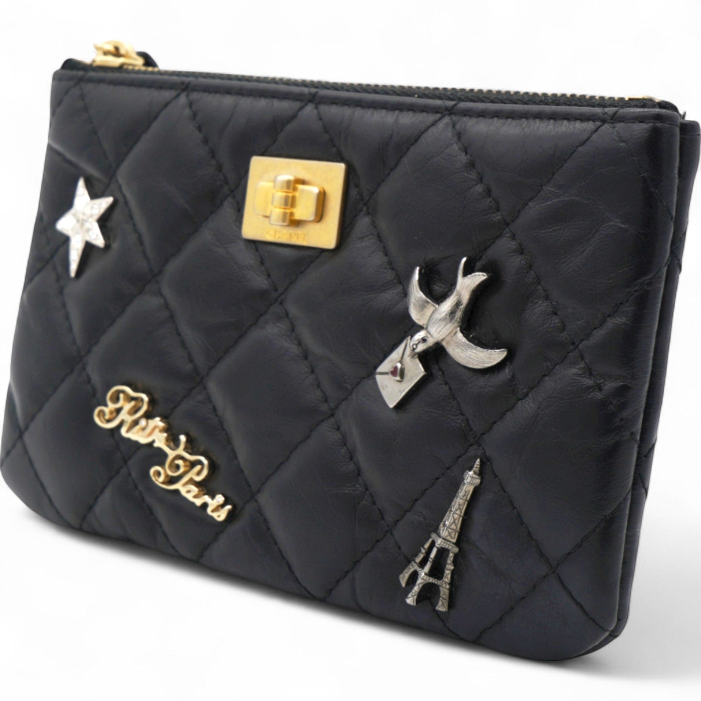 Chanel Aged Calfskin Quilted Small Lucky Charms Coin Purse Black