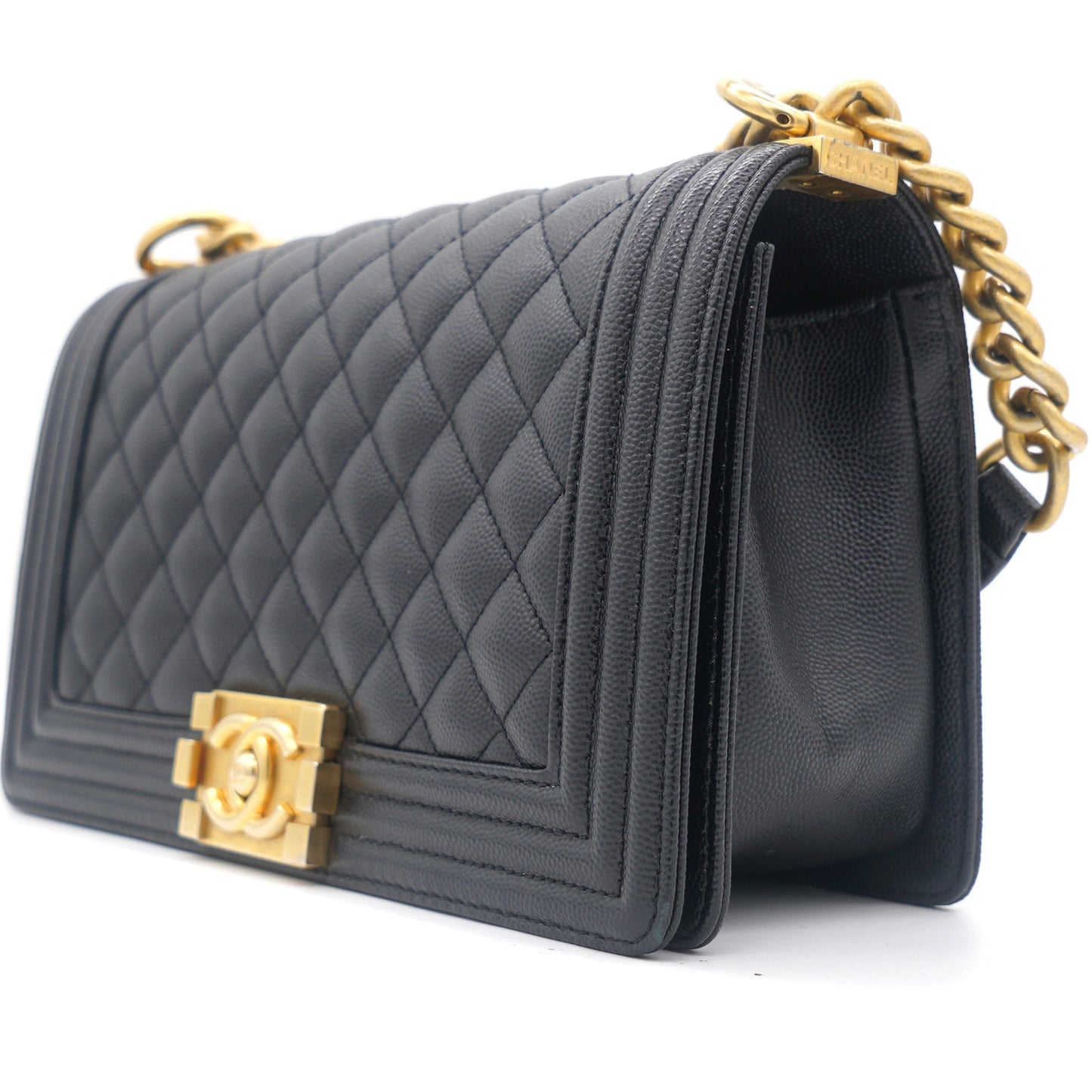 Chanel Black Caviar Quilted Old Medium Boy Flap