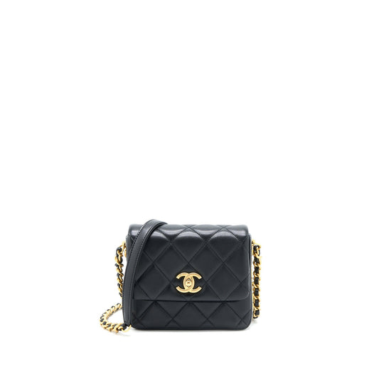 Chanel 21B Seasonal Quilted Square Flap Bag Lambskin Black Brushed GHW (Microchip)