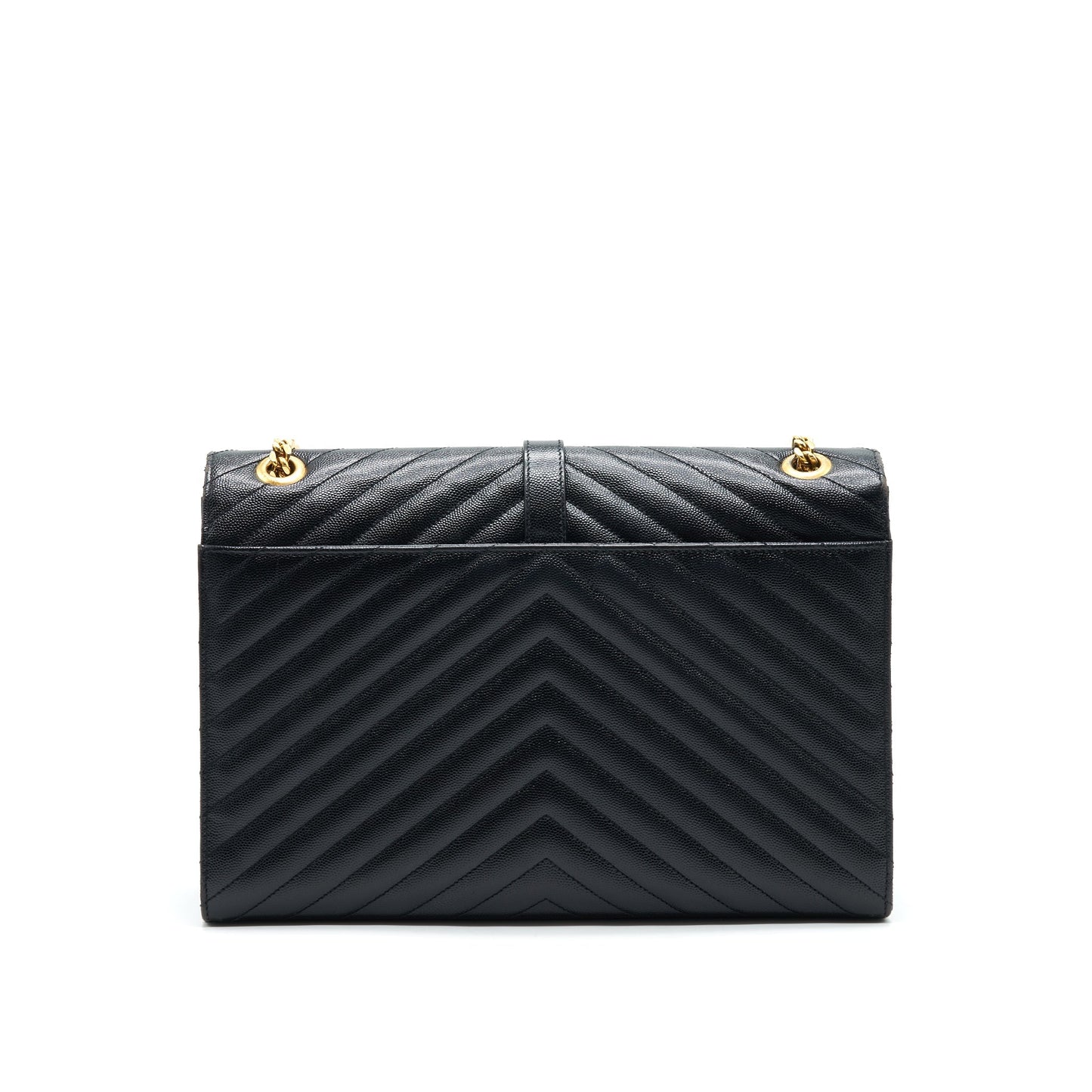 Saint Laurent / Large Envelope Chain Flap Purse in Black Grain de Poudre