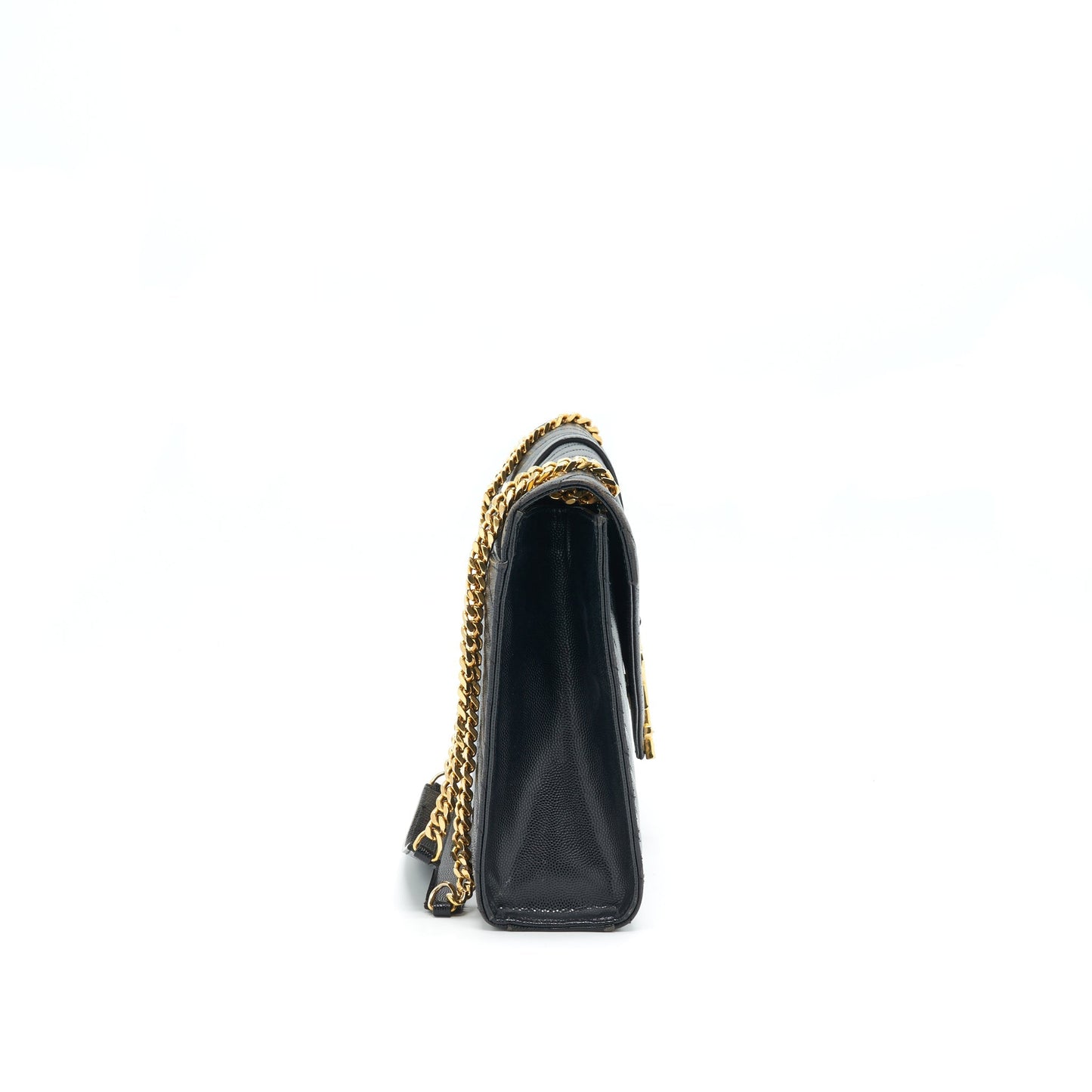 Saint Laurent / Large Envelope Chain Flap Purse in Black Grain de Poudre