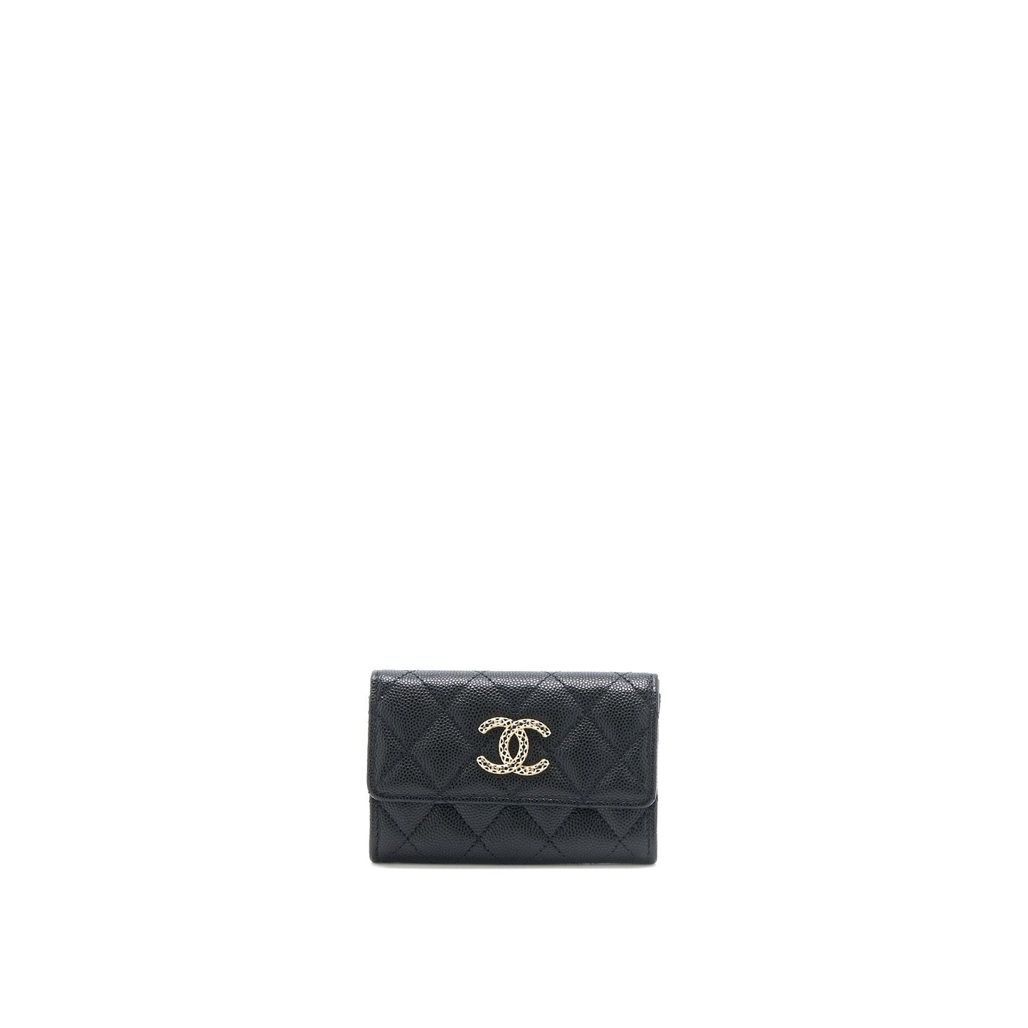 Chanel 23P Detail CC Logo Flap Card Holder Caviar Black LGHW (Microchip)