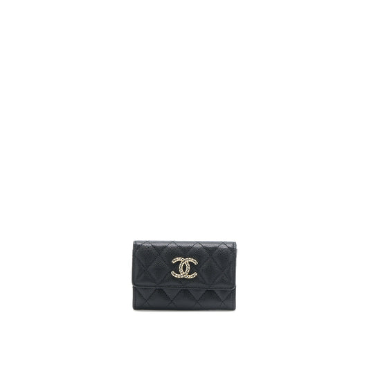 Chanel 23P Detail CC Logo Flap Card Holder Caviar Black LGHW (Microchip)