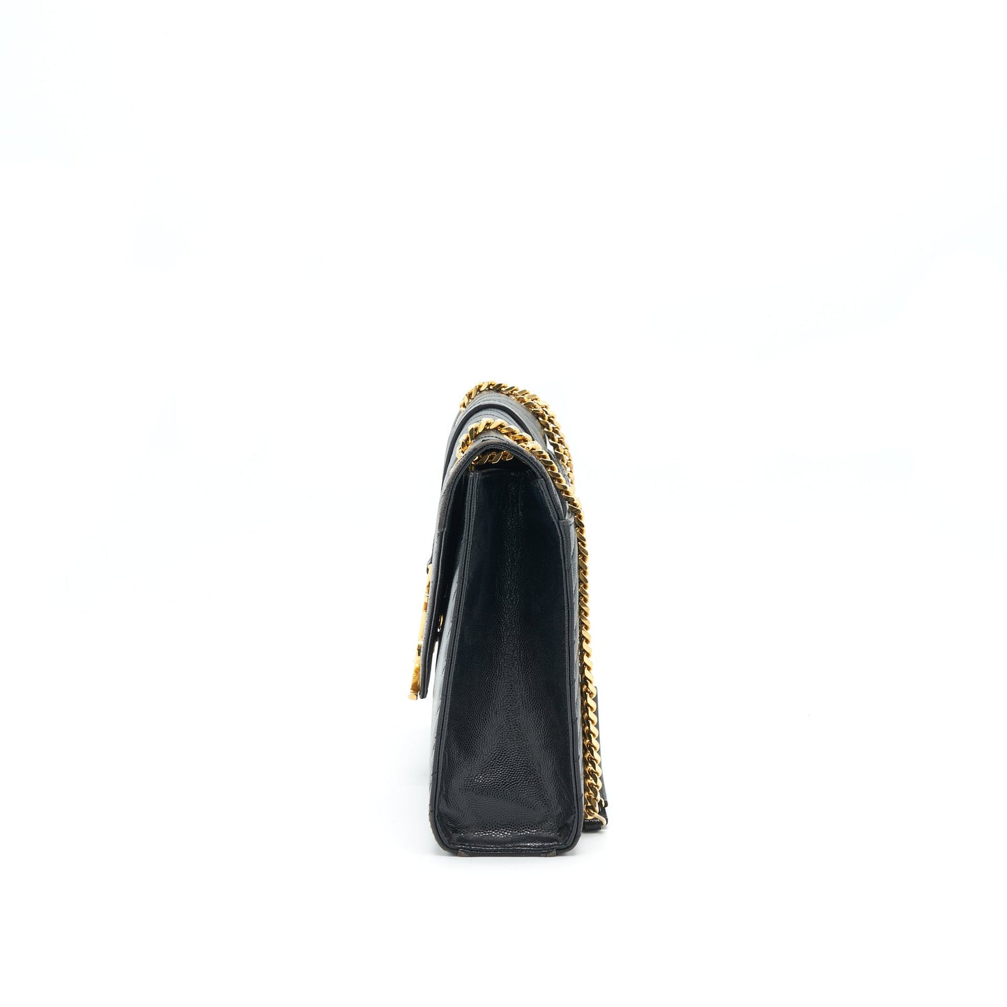 Saint Laurent / Large Envelope Chain Flap Purse in Black Grain de Poudre