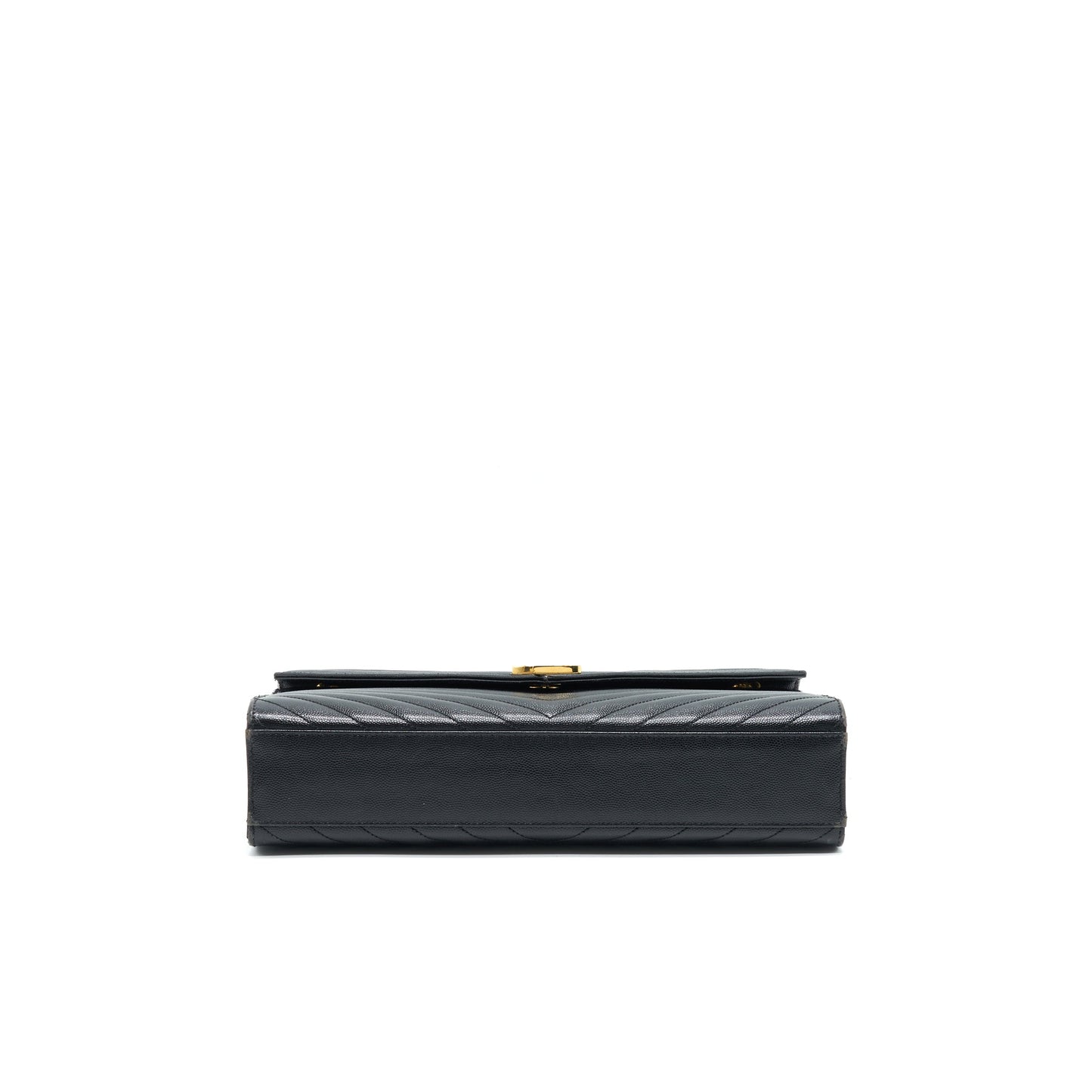 Saint Laurent / Large Envelope Chain Flap Purse in Black Grain de Poudre