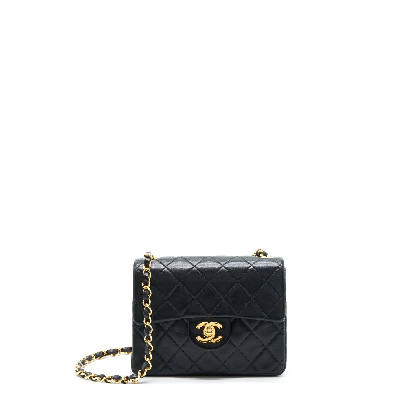 Chanel   Mini Square Flap Bag Lambskin Black GHW
