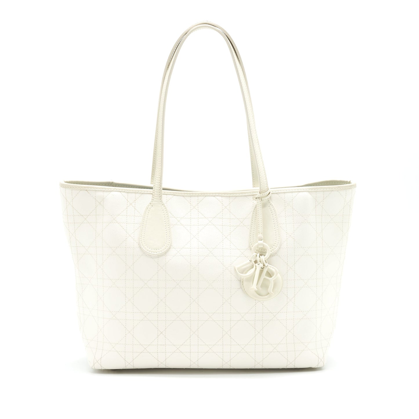 Christian Dior Canvas and Leather Tote Purse in Creamy White