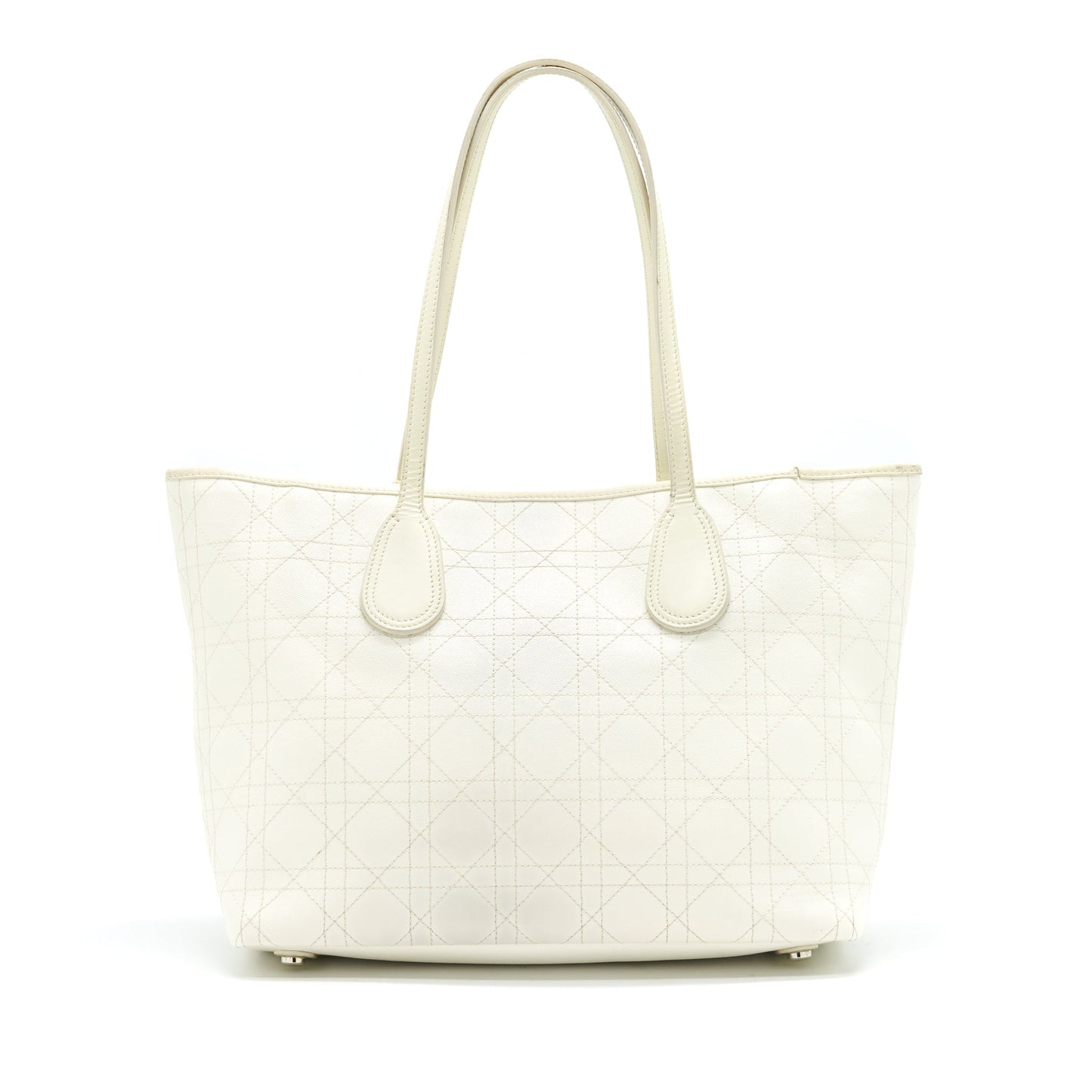 Christian Dior Canvas and Leather Tote Purse in Creamy White