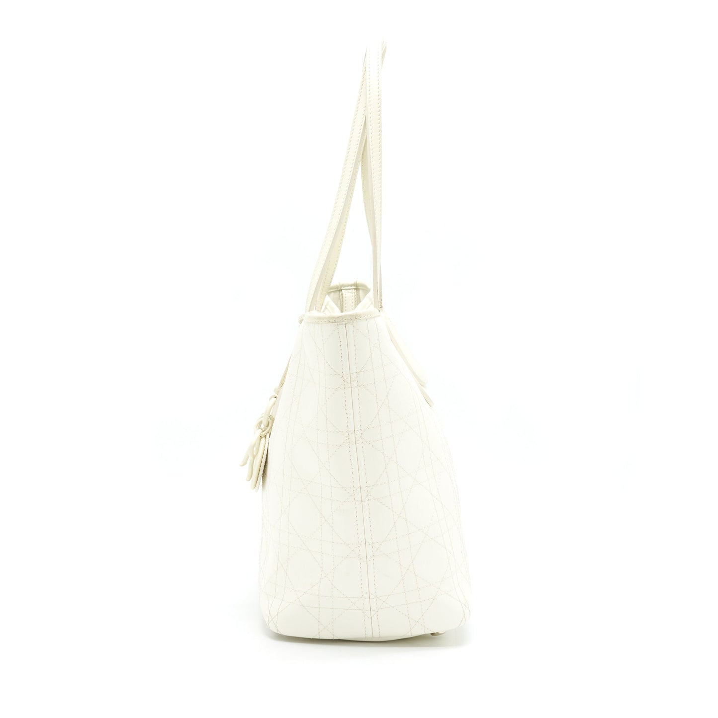 Christian Dior Canvas and Leather Tote Purse in Creamy White