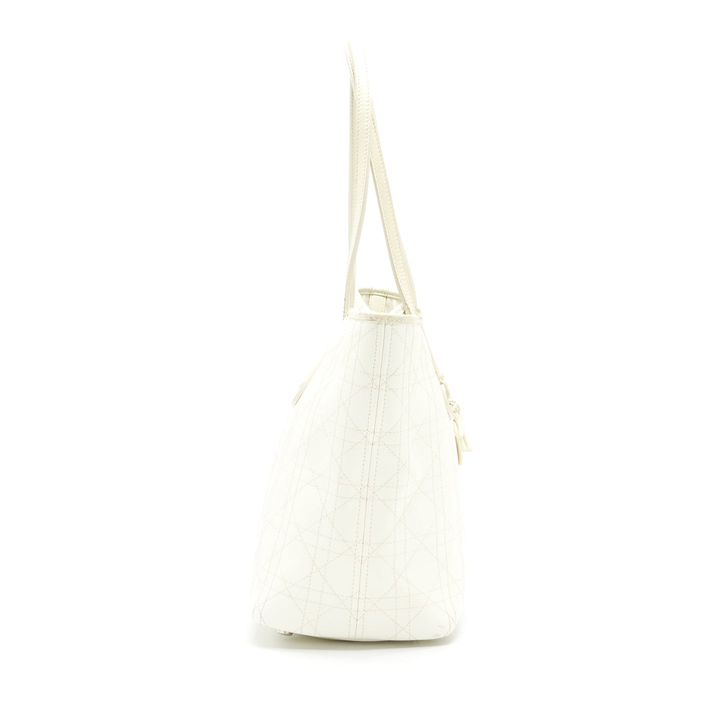 Christian Dior Canvas and Leather Tote Purse in Creamy White