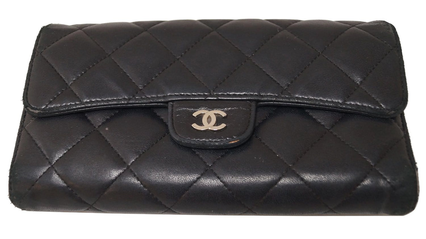 CHANEL Black Caviar Leather Classic Flap Long Wallet