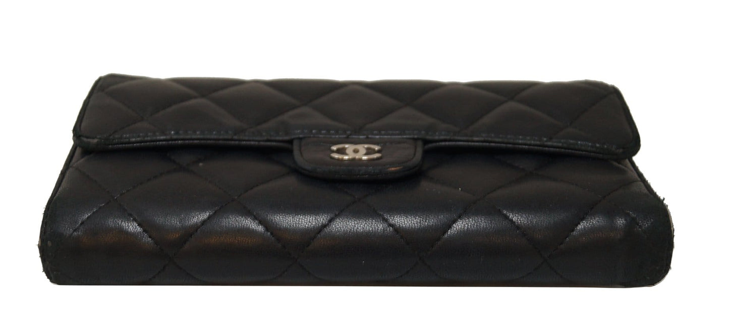 CHANEL Black Caviar Leather Classic Flap Long Wallet