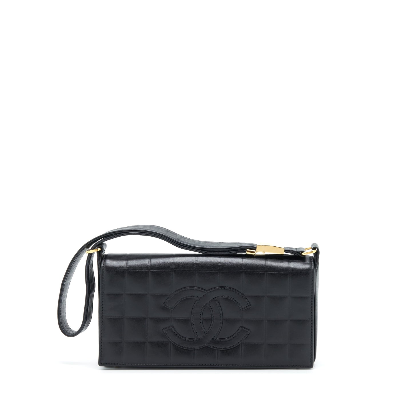 Chanel   Chocolate Bar Flap Shoulder Bag Lambskin Black GHW