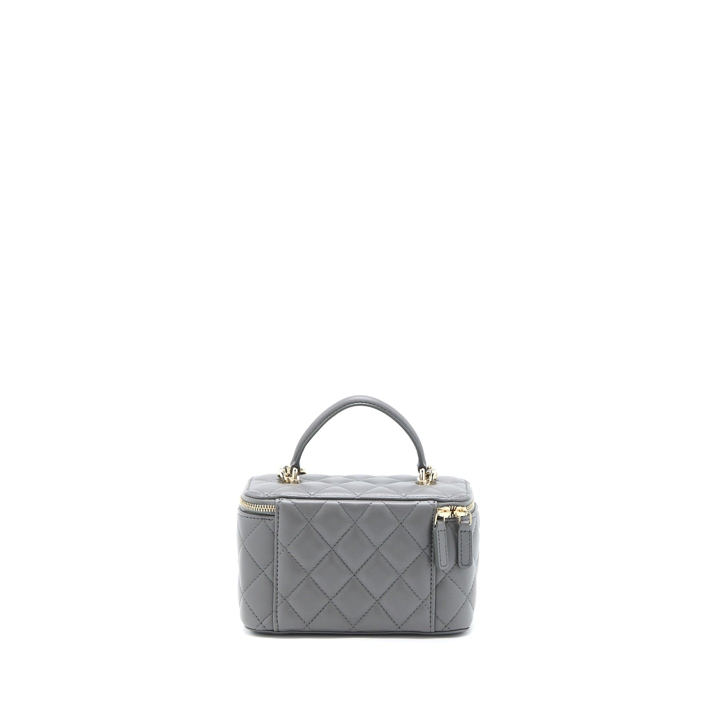 Chanel Top Handle Long Vanity with Chain Lambskin Grey LGHW (Microchip)