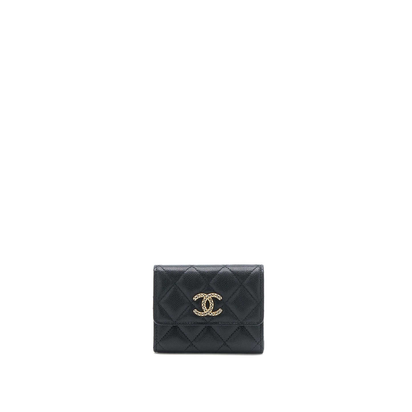 Chanel 23P Detailed CC logo Flap  Holder Caviar Black LGHW (Microchip)