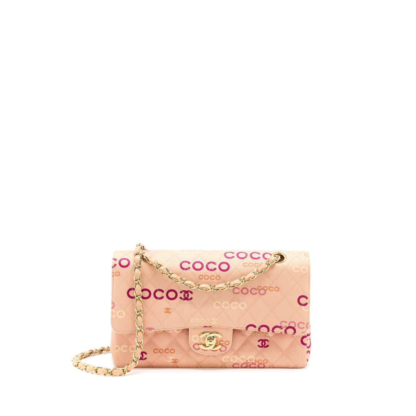 Chanel   Coco Medium Classic Flap Bag Fabric Pink GHW