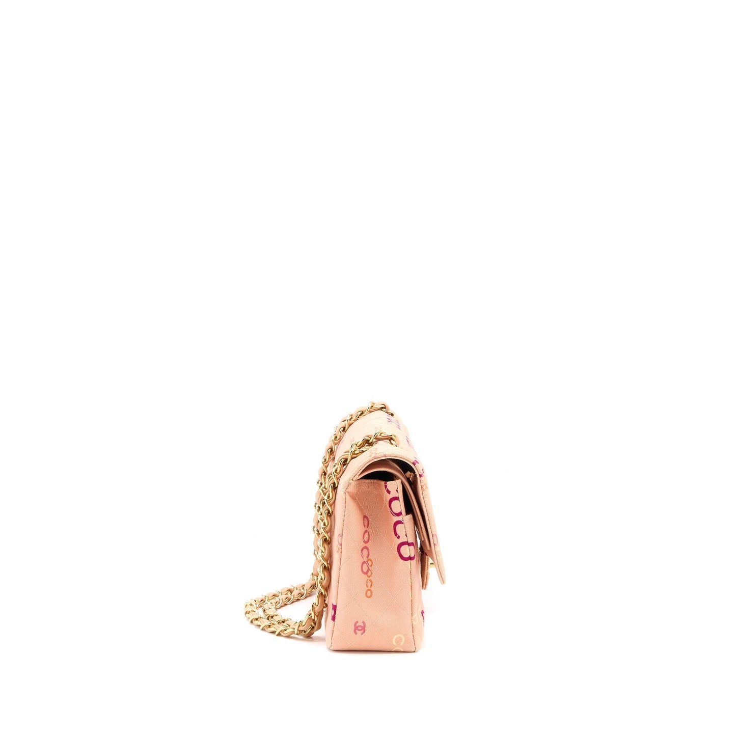 Chanel   Coco Medium Classic Flap Bag Fabric Pink GHW