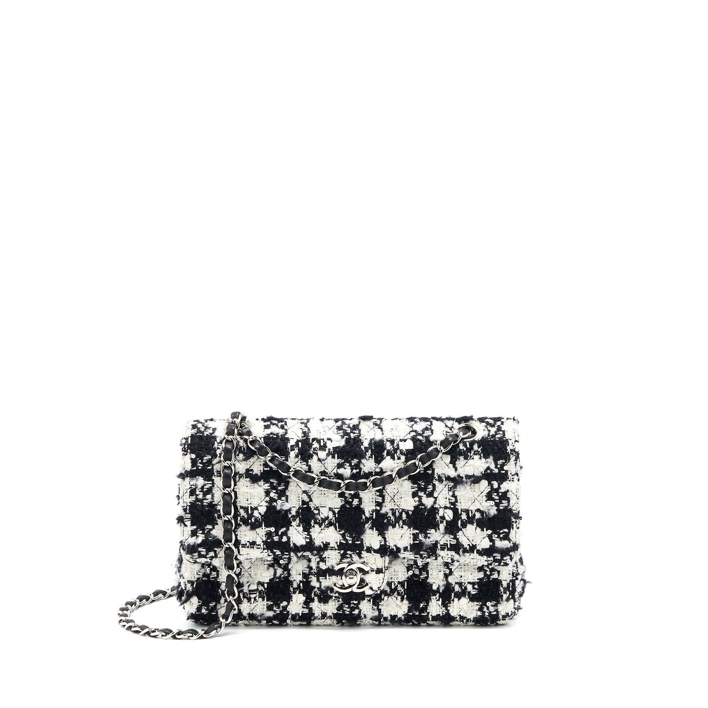 Chanel   Medium Classic Flap Bag Tweed Black And White SHW