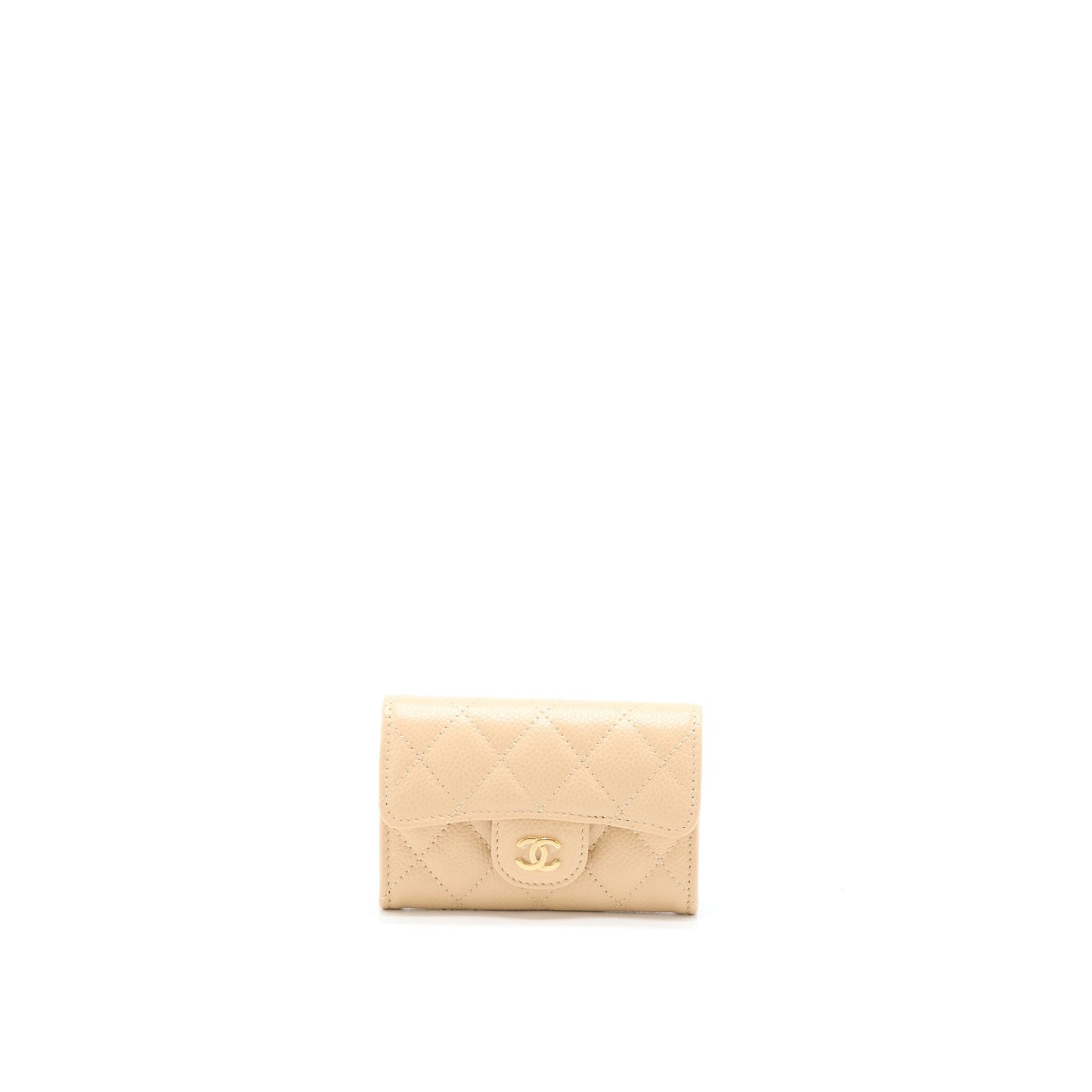 Chanel Classic Flap  Holder Caviar Beige GHW (Microchip)