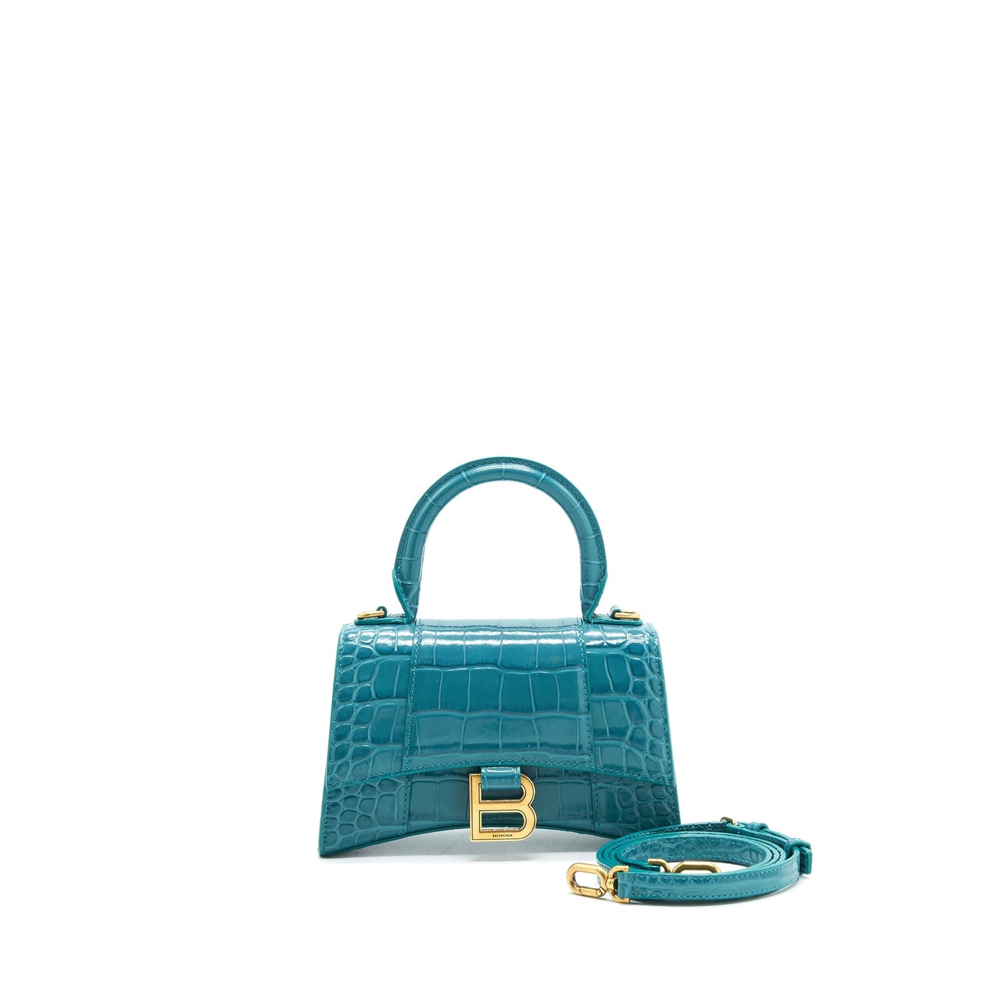 Balenciaga Hourglass Croc-Effect Leather Blue