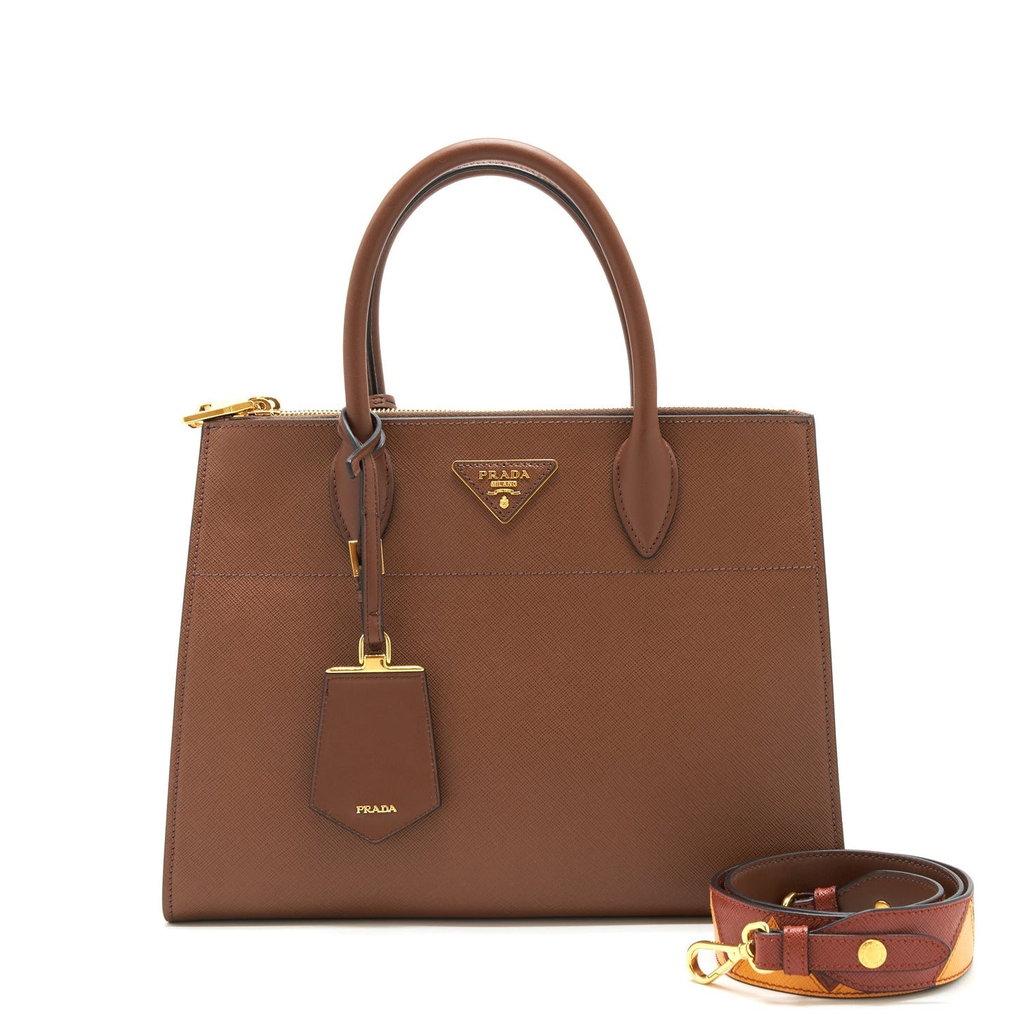 PRADA Saffiano Borda Purse Brown