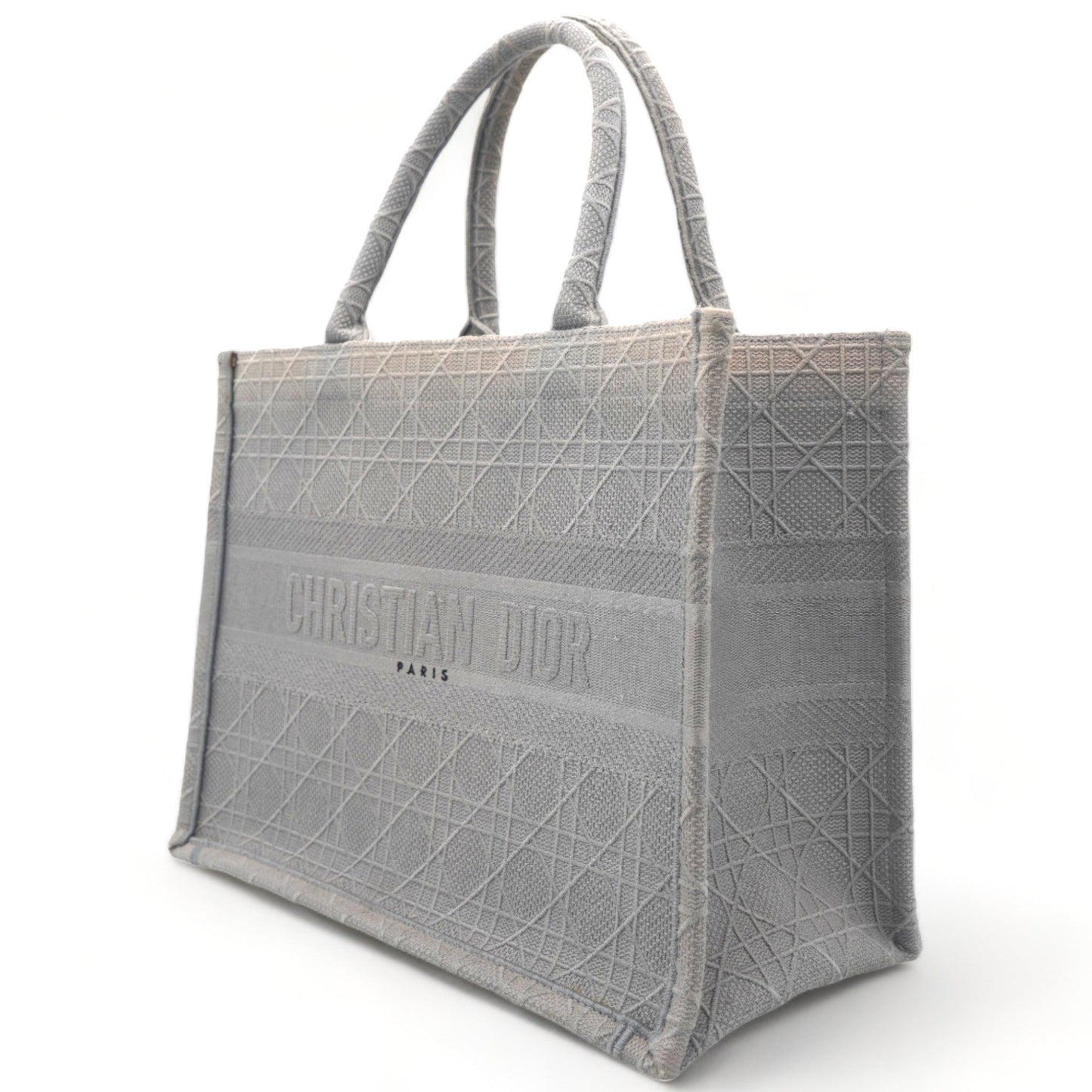 Dior Medium Book Tote Cannage Embroidered Grey