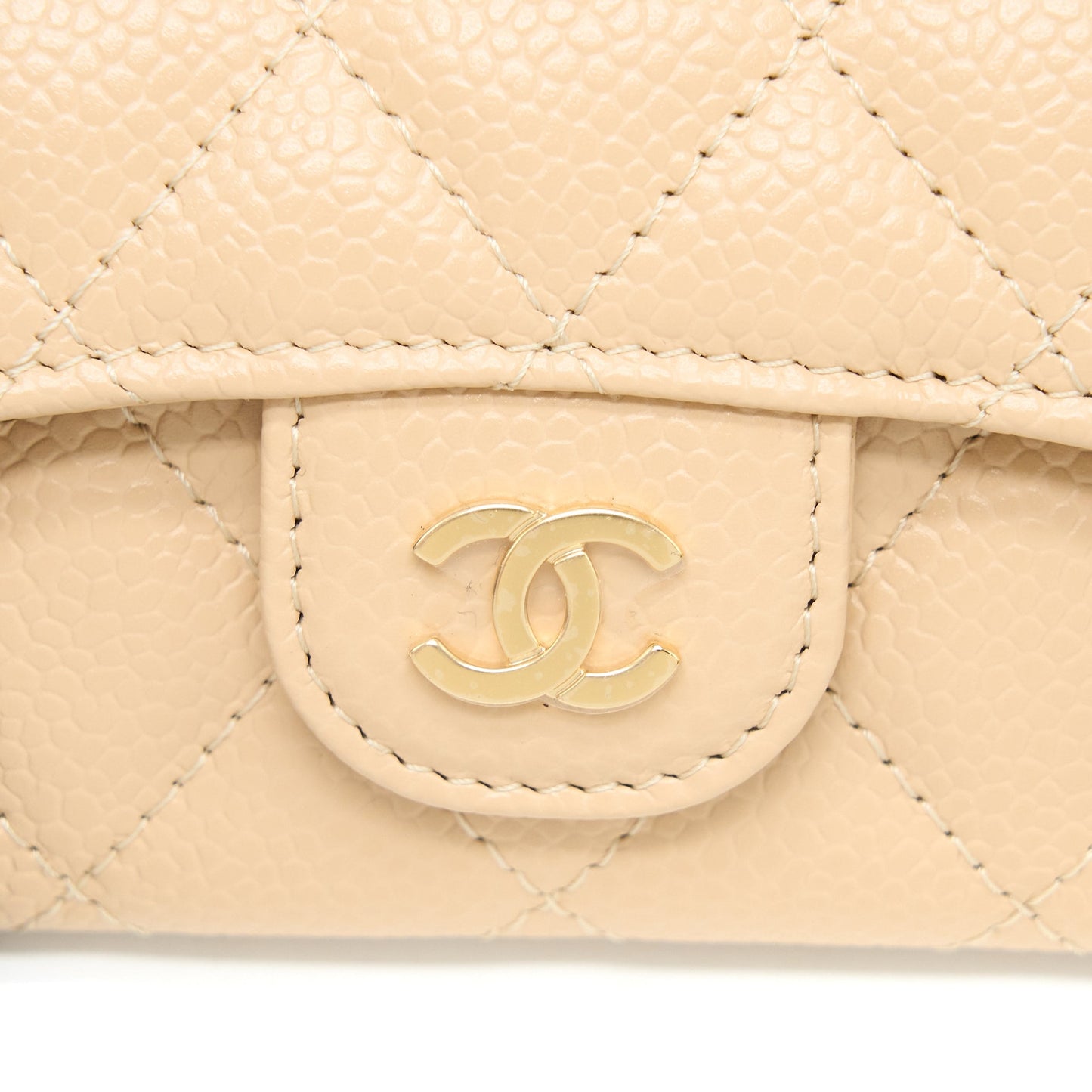 Chanel Classic Flap  Holder Caviar Beige GHW (Microchip)