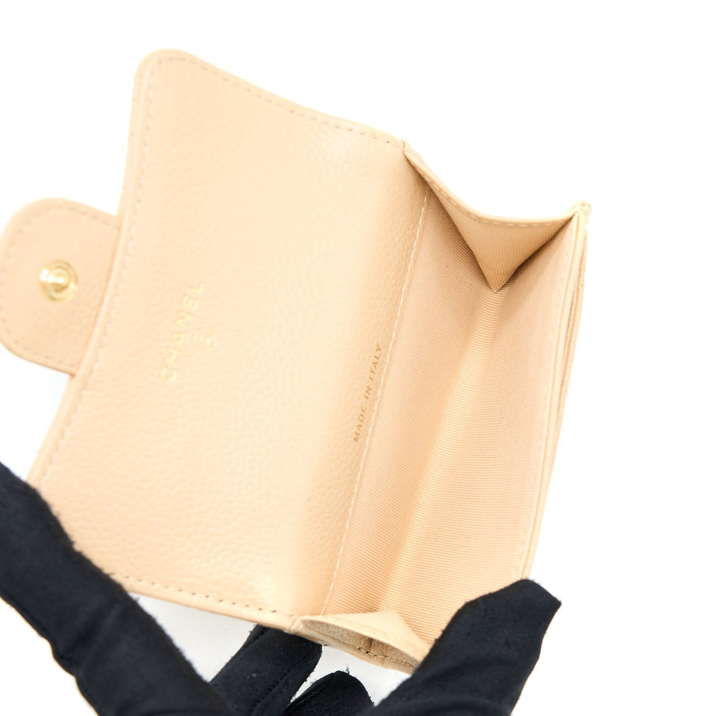 Chanel Classic Flap  Holder Caviar Beige GHW (Microchip)